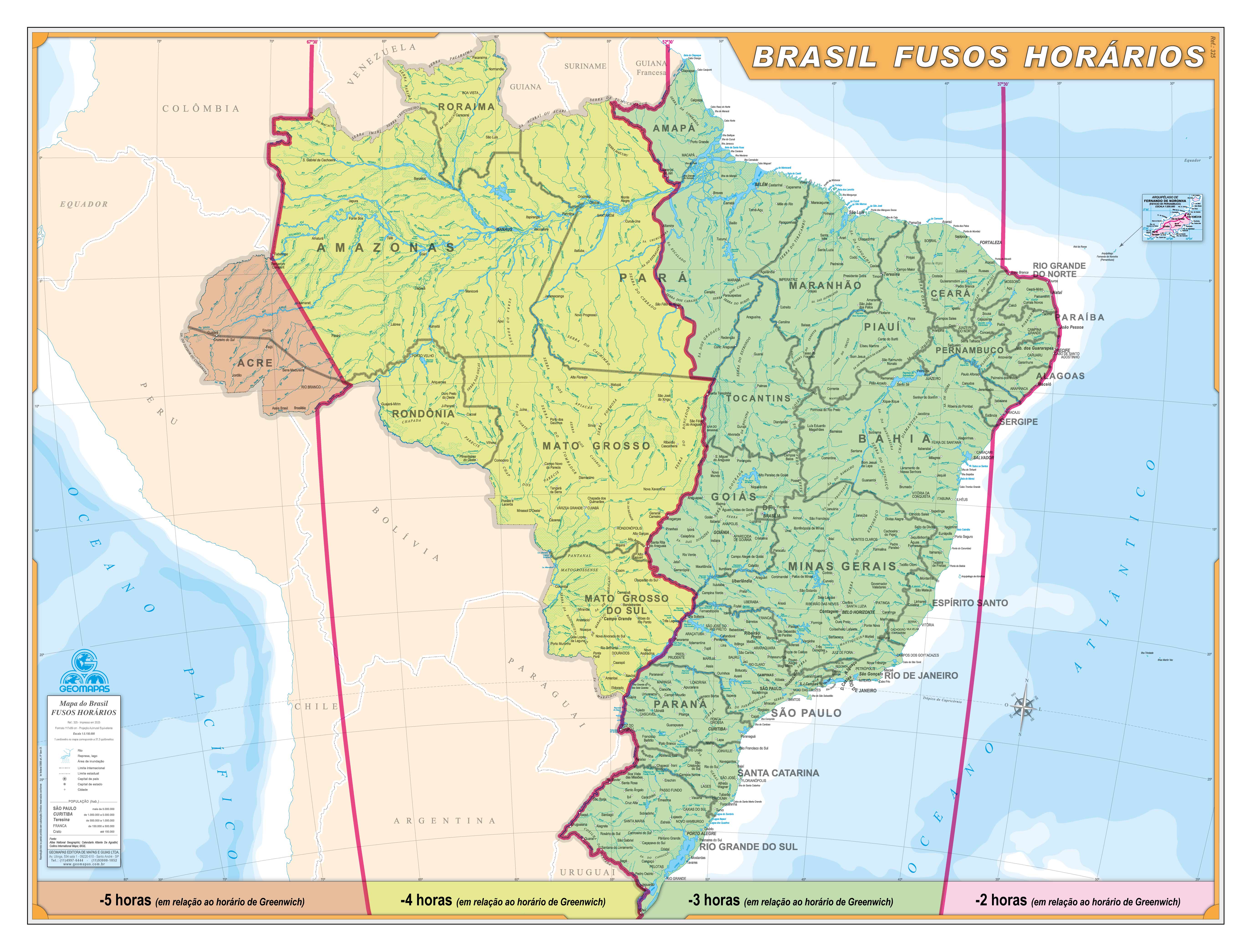 Ref. 325 Mapa do Brasil Fusos Horários - Formato 1,20x0,90m