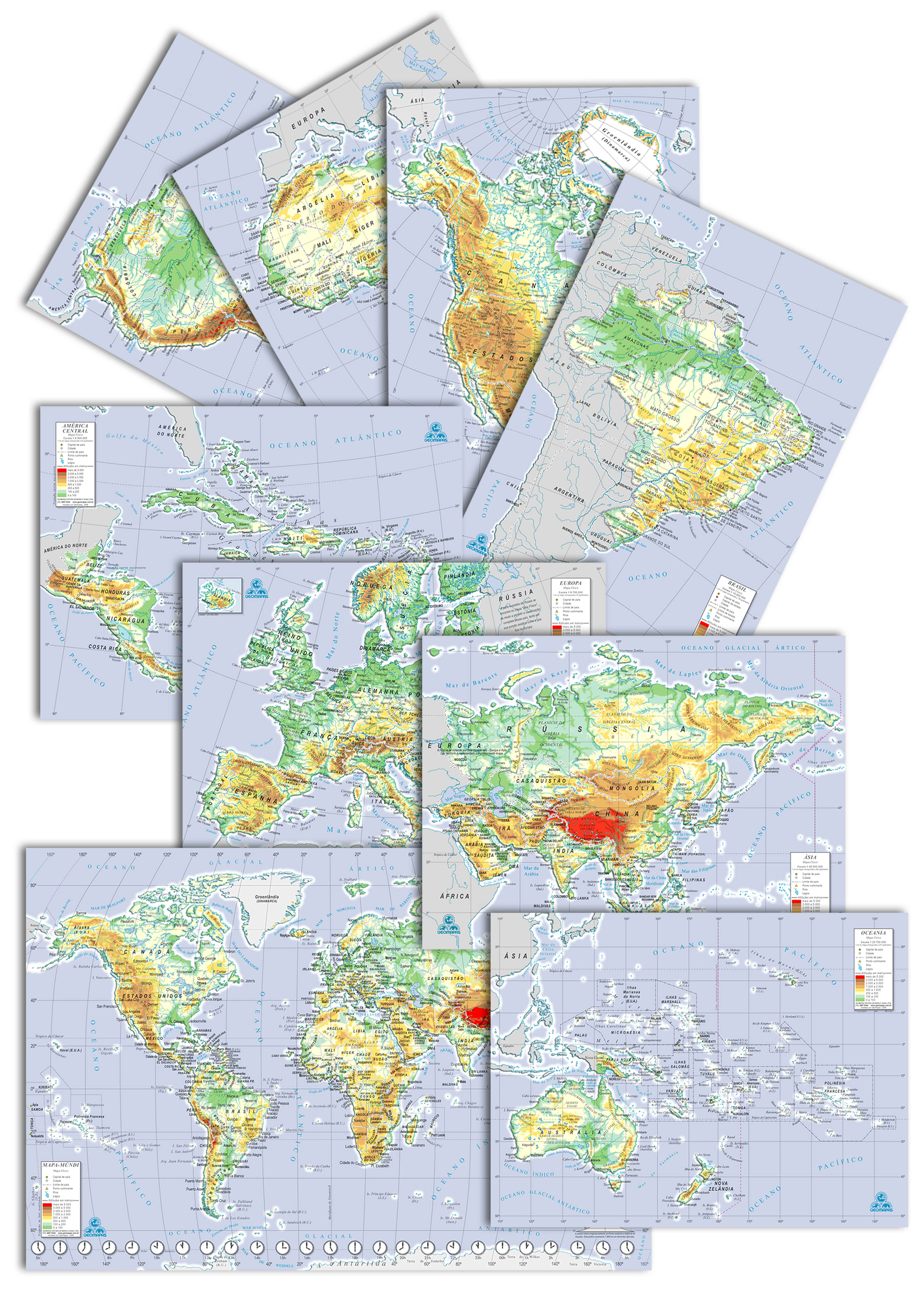 Ref. 032-61 Conjunto-Mapa dos Continentes-Físicos - Formato 0,14x0,20m