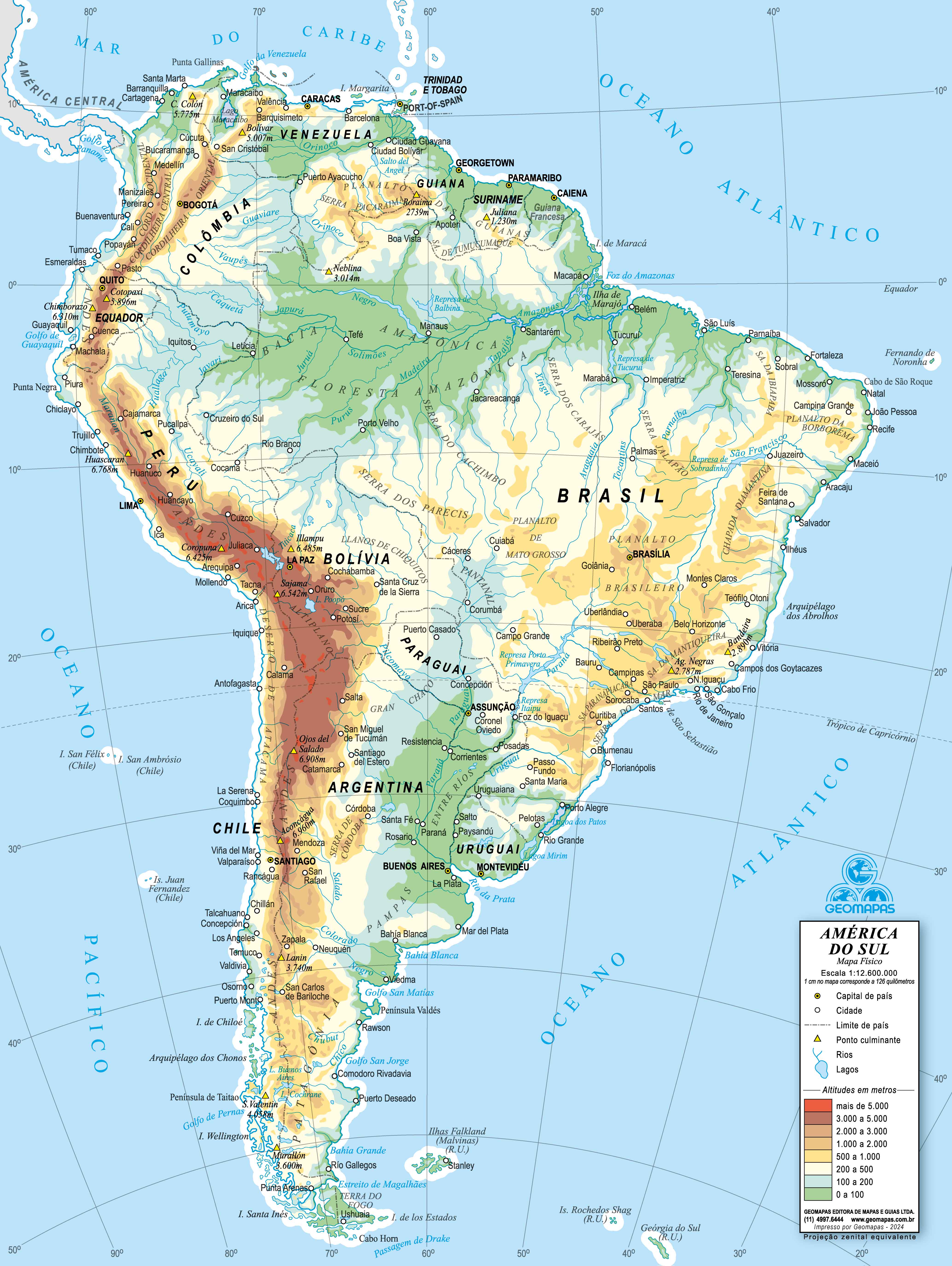 Ref. 032-61 Mapa da América do Sul Físico - Formato 0,297x0,395m