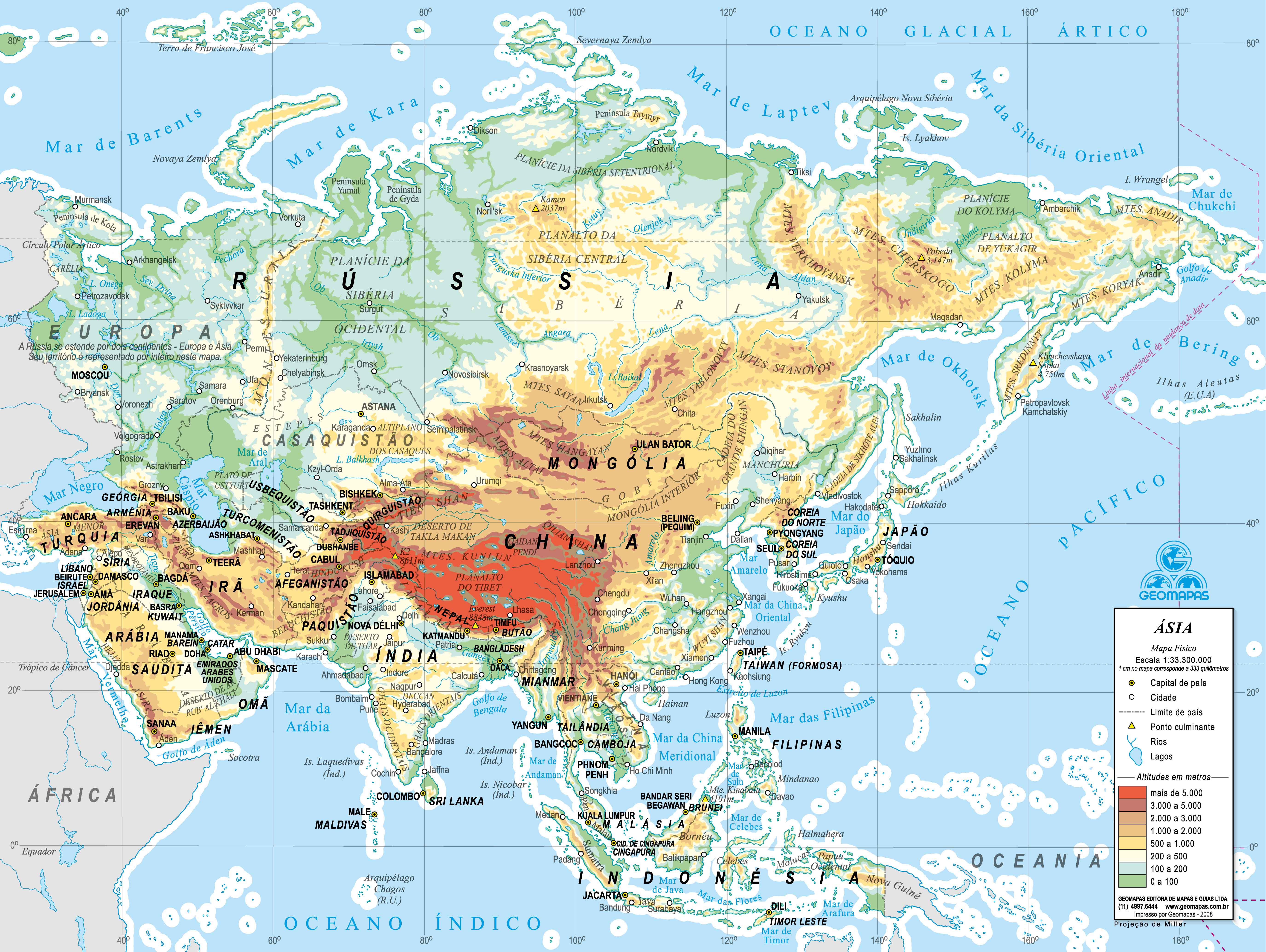 Ref. 032-61 Mapa da Ásia Físico - Formato 0,395x0,297m