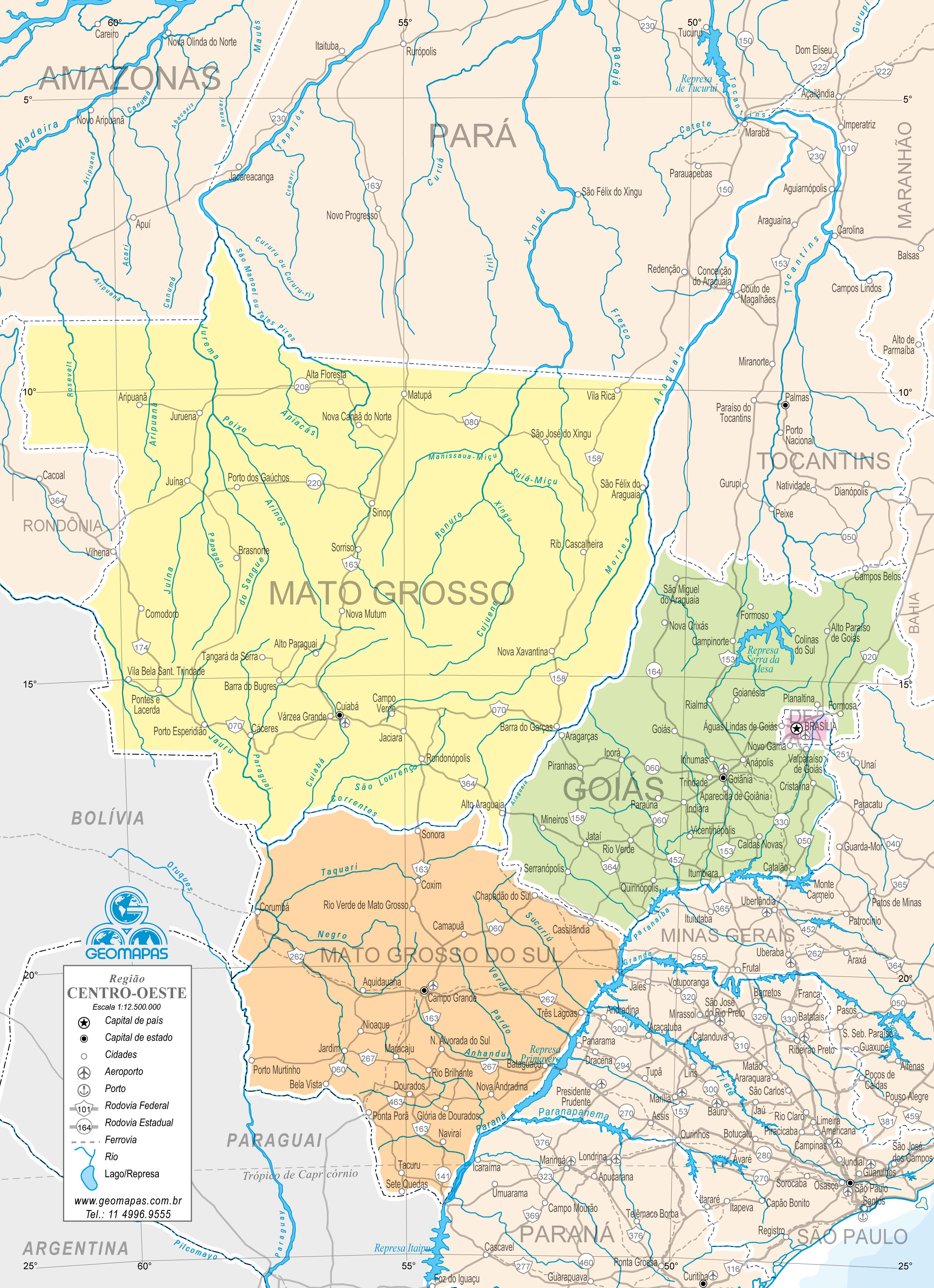 Ref. 033-61 Mapa da Região Centro-Oeste do Brasil-Político - Formato 0,145x0,20m
