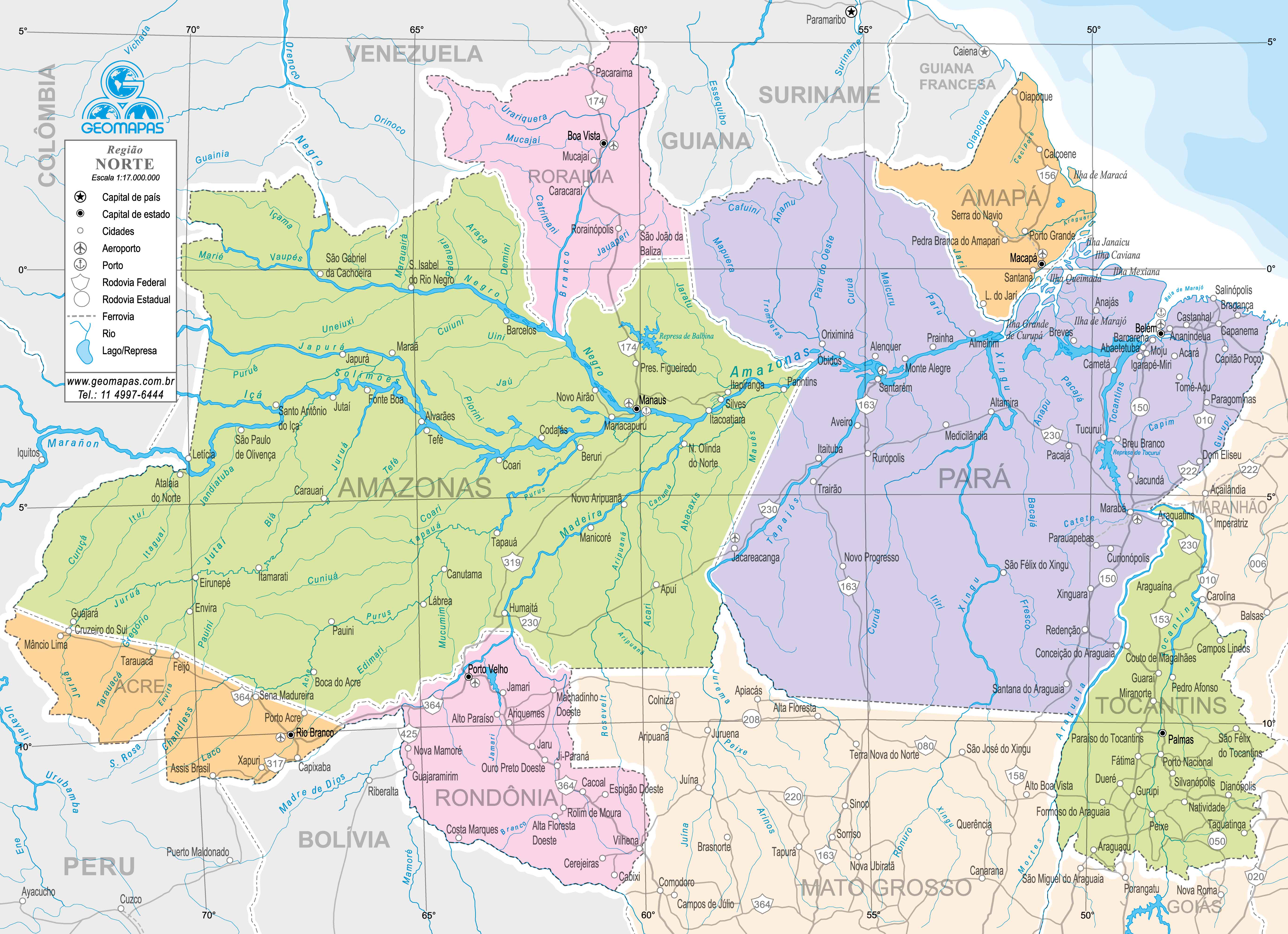 Ref. 033-61 Mapa da Região Norte-Político - Formato 0,20x0,145m