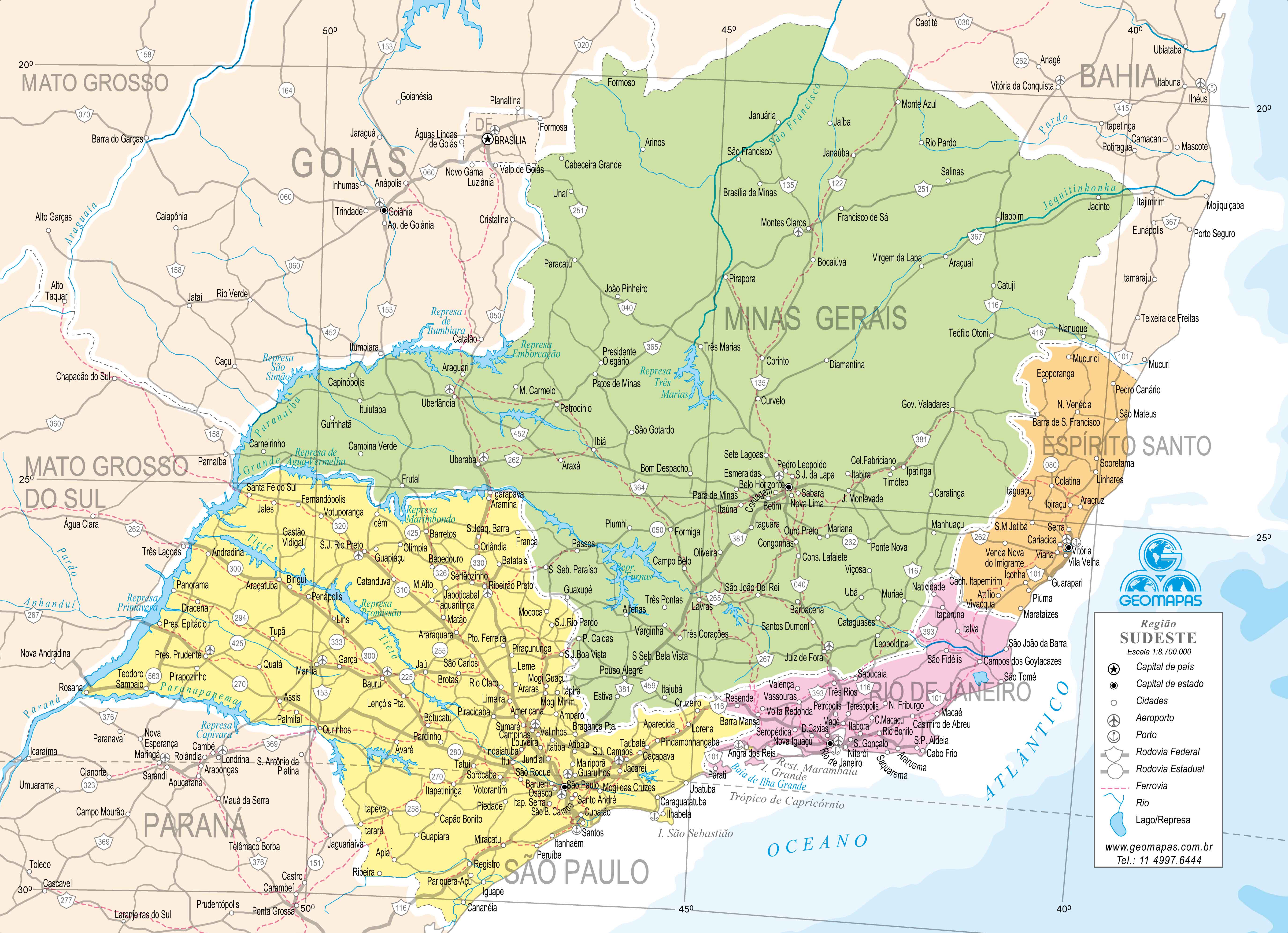 Ref. 033-61 Mapa da Região Sudeste do Brasil-Político - Formato 0,20x0145m