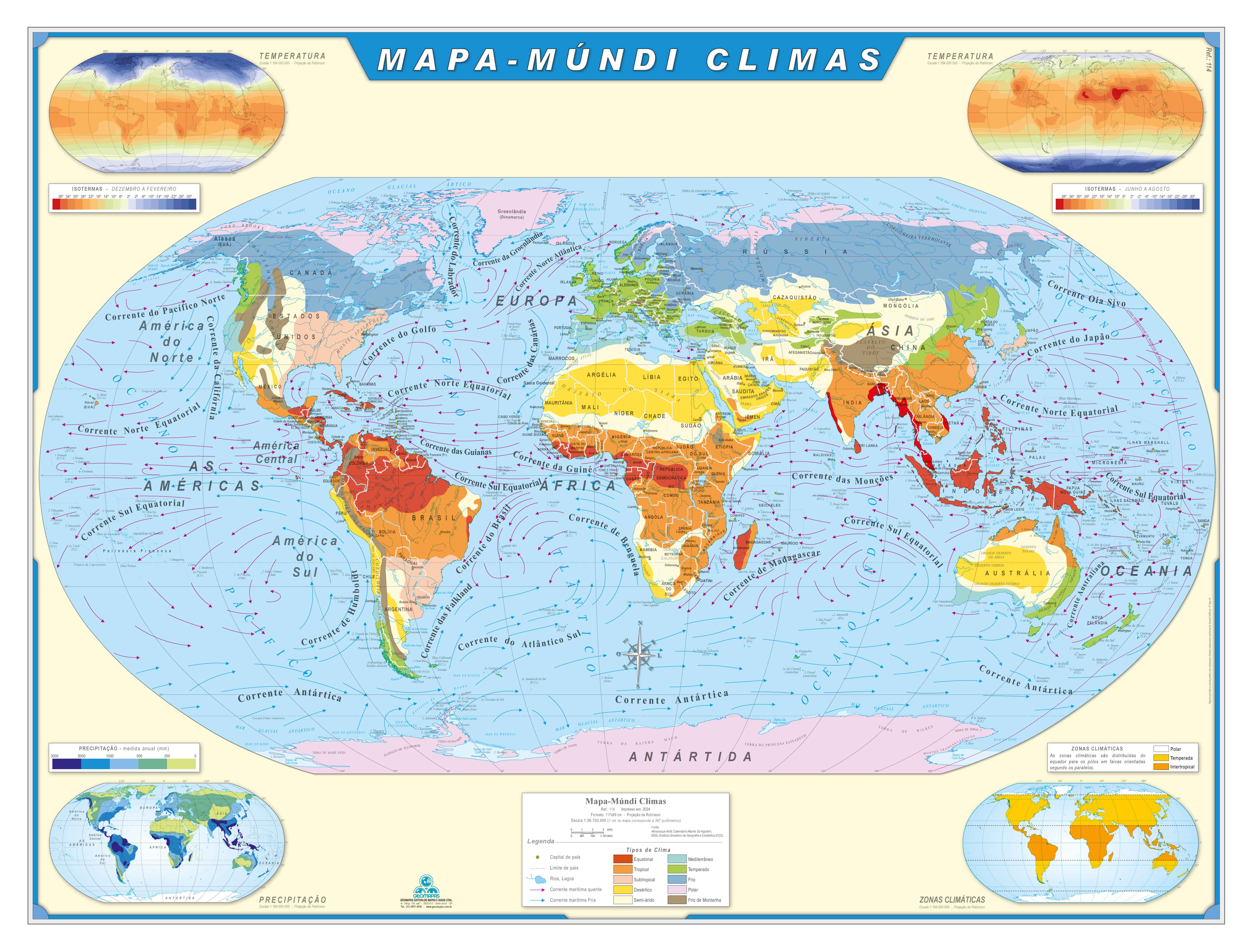 Ref. 114  Mapa-Múndi Climas - Formato 1.20x0.90m