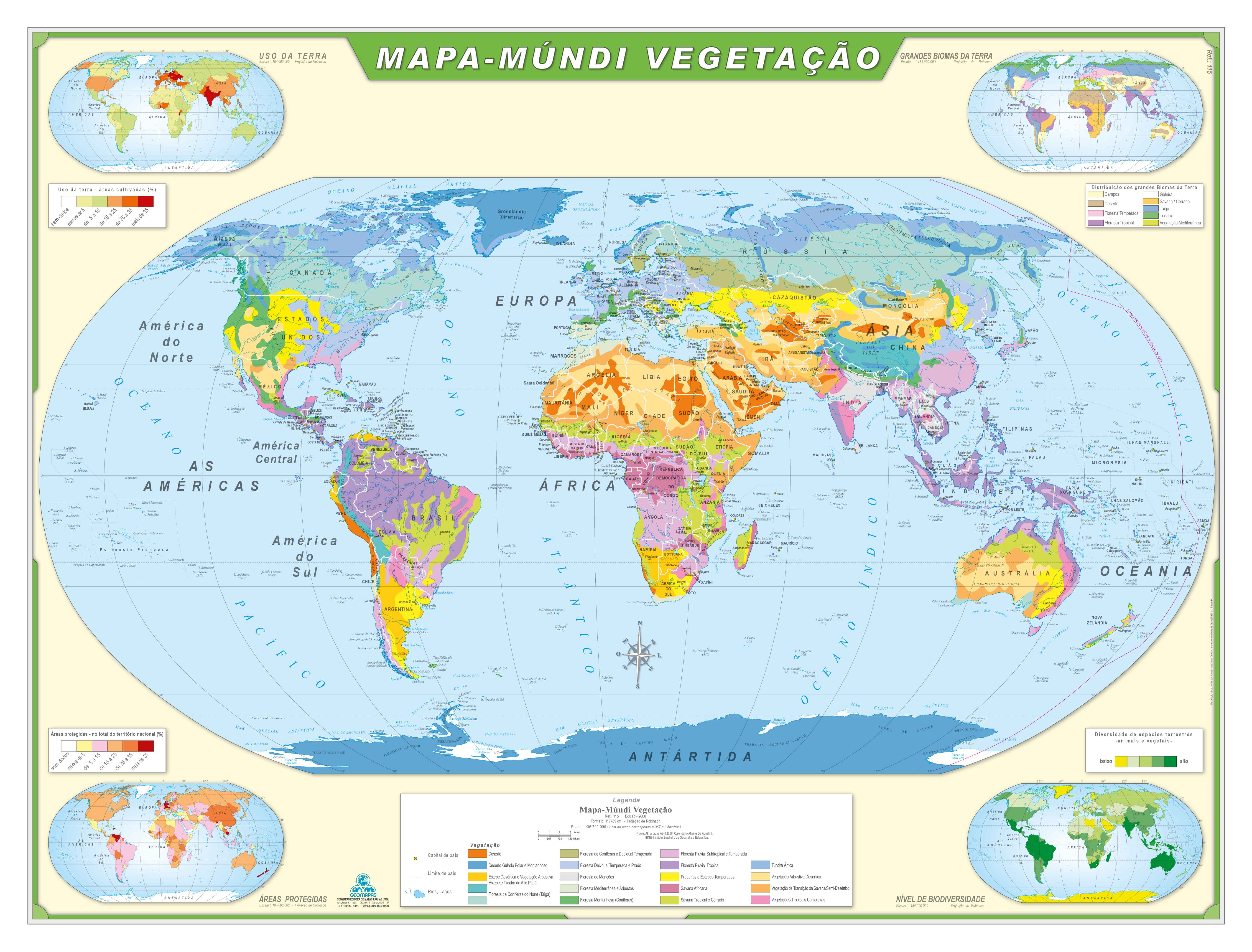Ref. 115   Mapa-Múndi Vegetação - Formato 1.20x0.90m