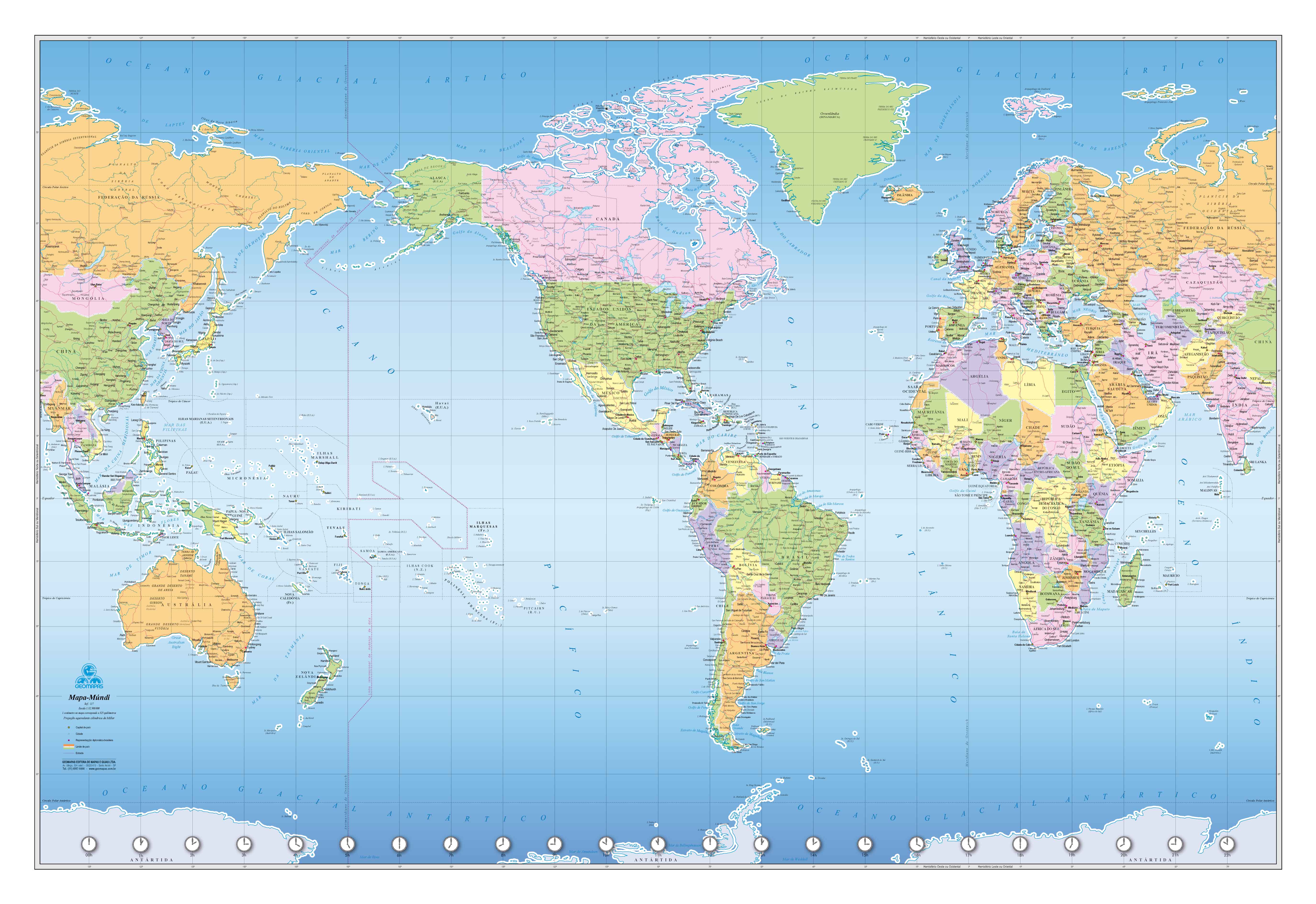 Ref. 117 Mapa-Múndi Político -Américas no centro - Formato: 1.31x0.90m
