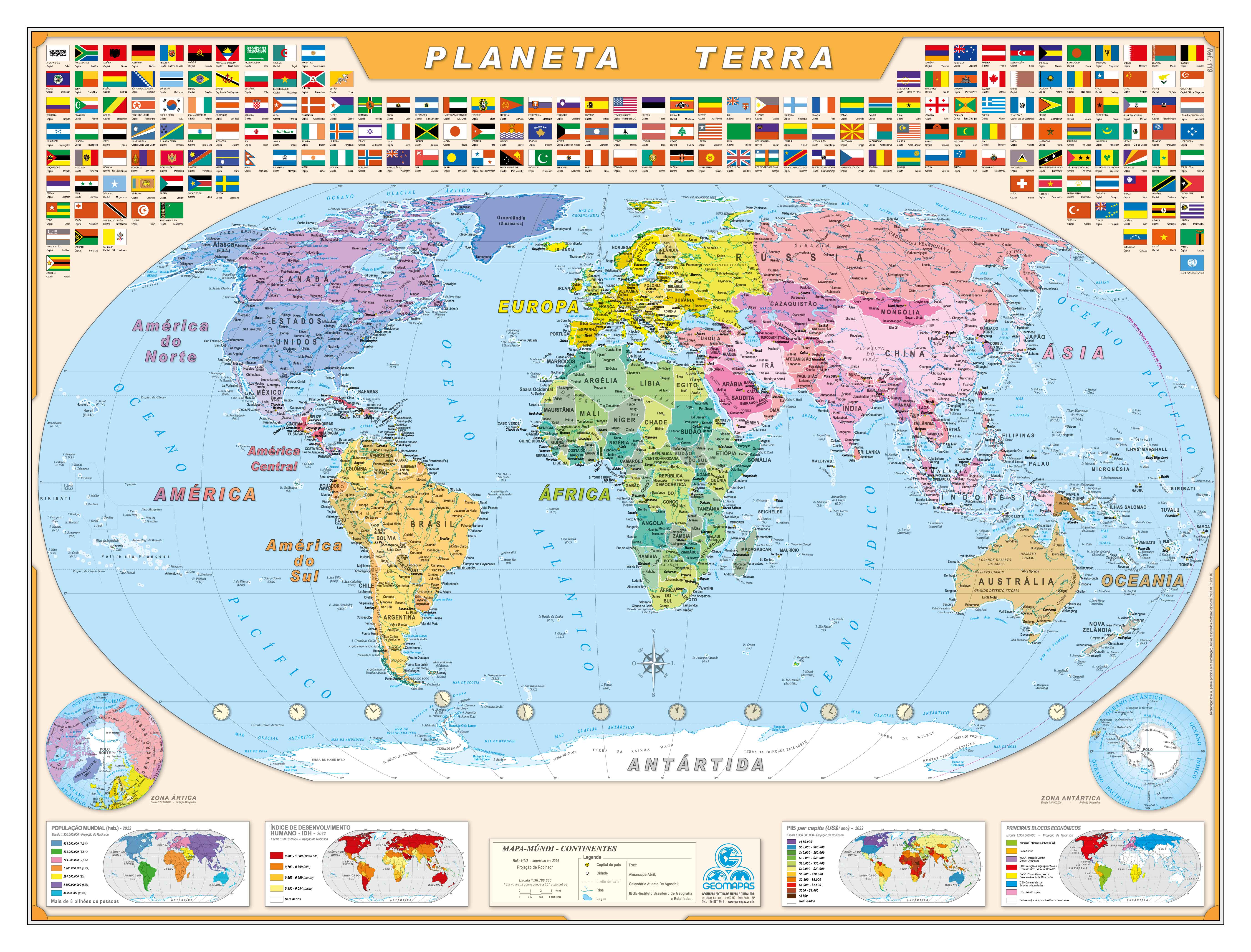 Ref. 119  Mapa-Múndi Planeta Terra - Formato 1.20x0.90m