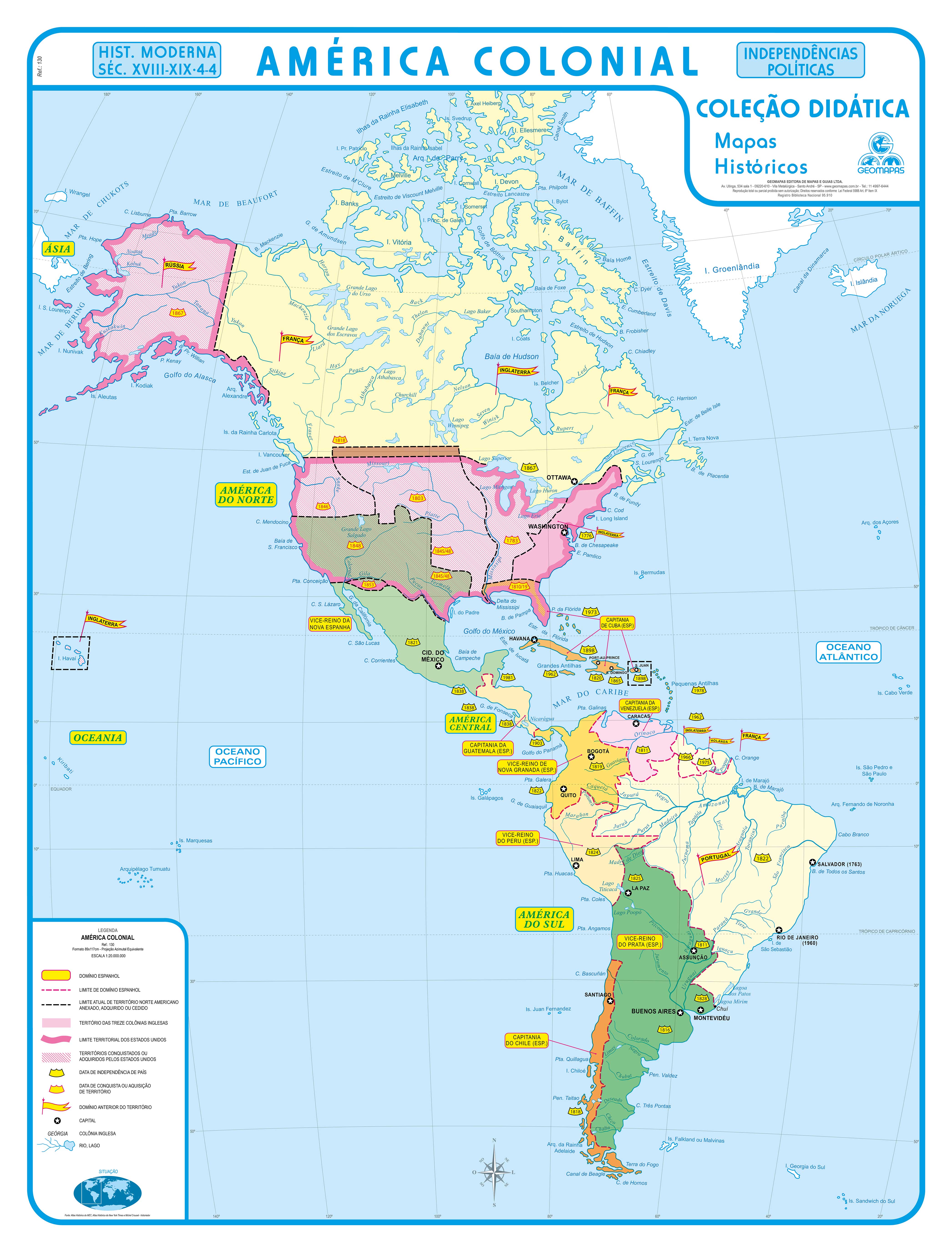 Ref. 130 Mapa da  América Colonial - Formato 0,90x1,20m