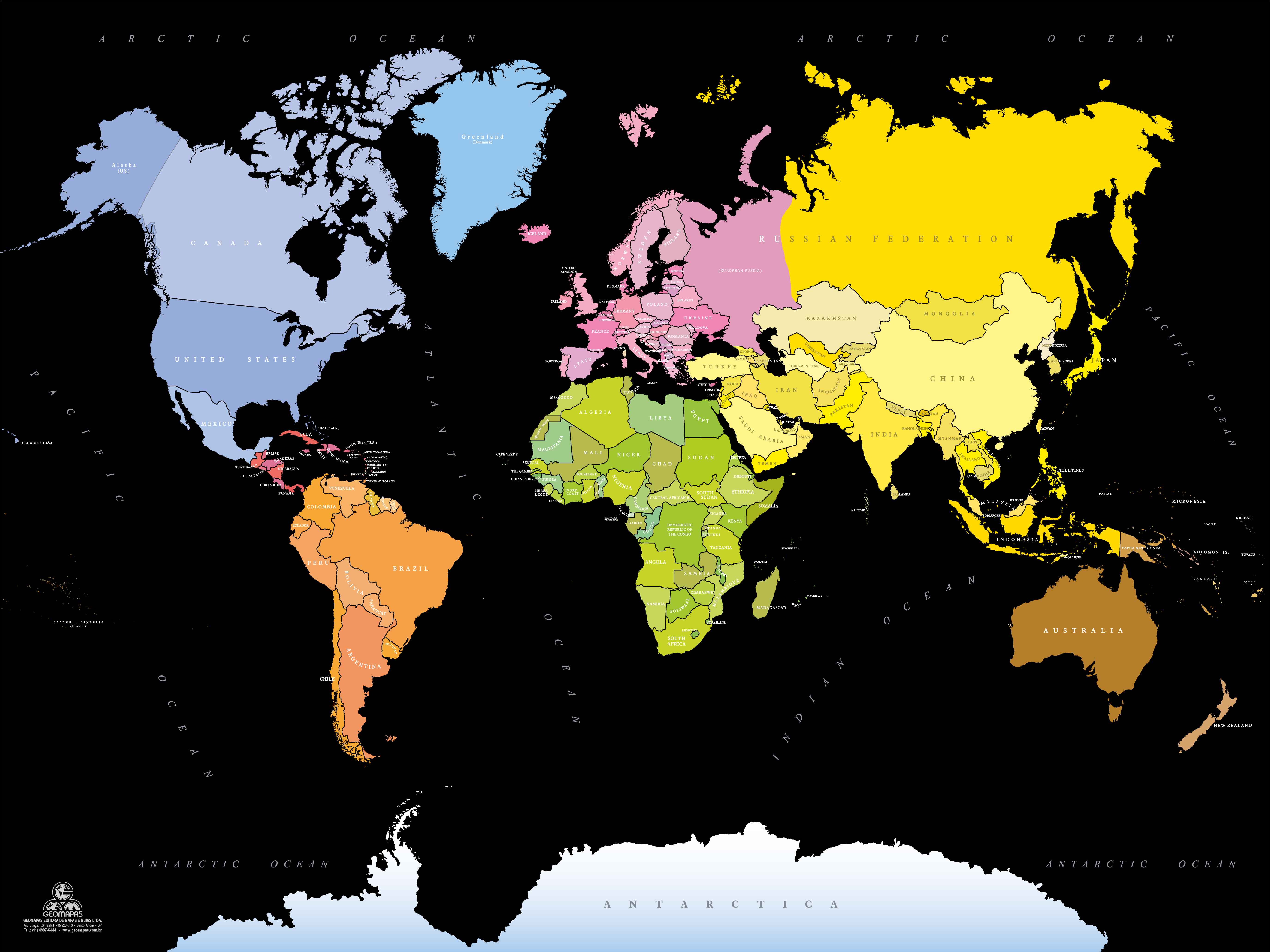 Ref. 159 Mapa-Múndi Color Black - Formato 1.20x0.90m