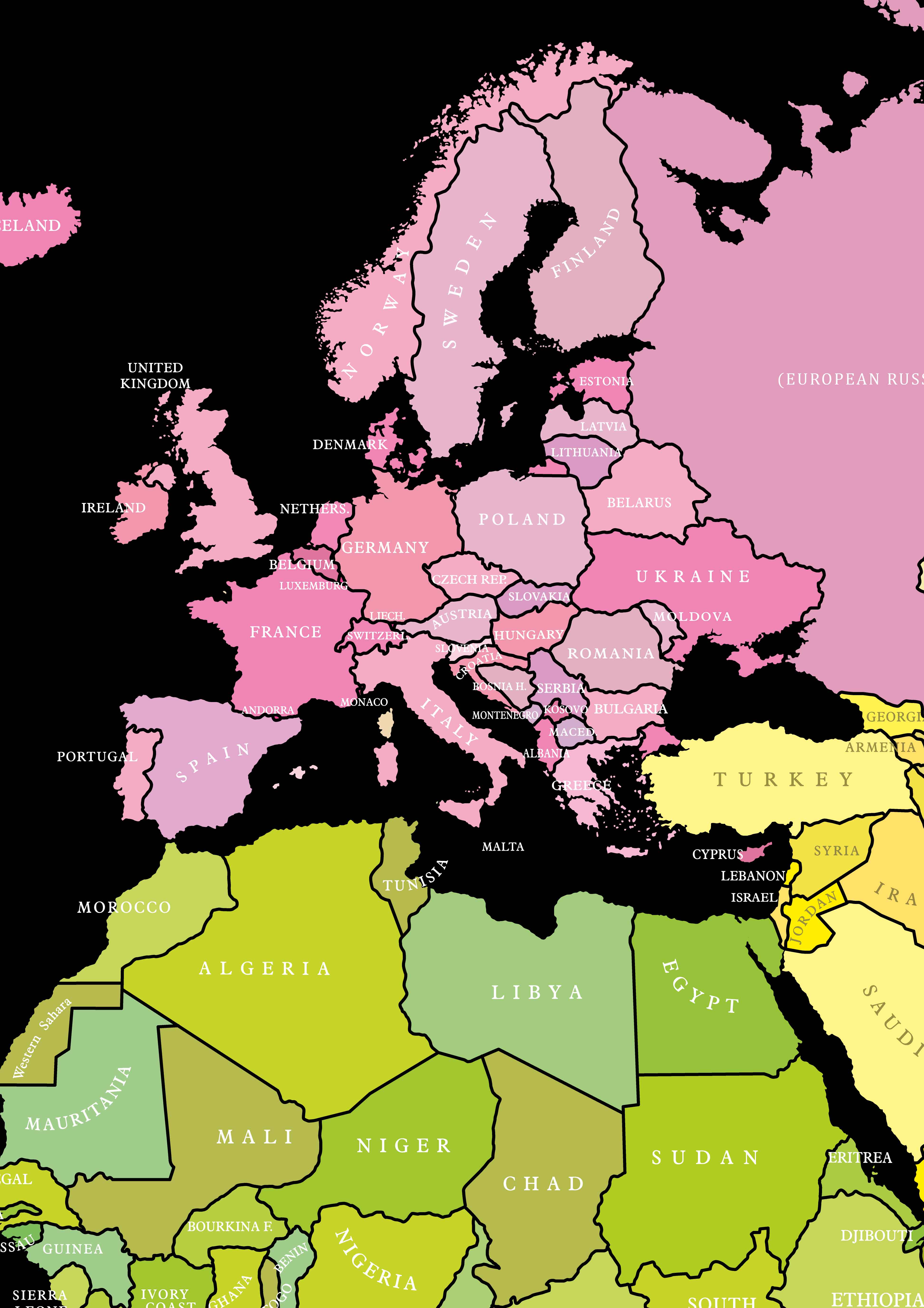Ref. 159 Mapa-Múndi Color Black - Formato 1.20x0.90m