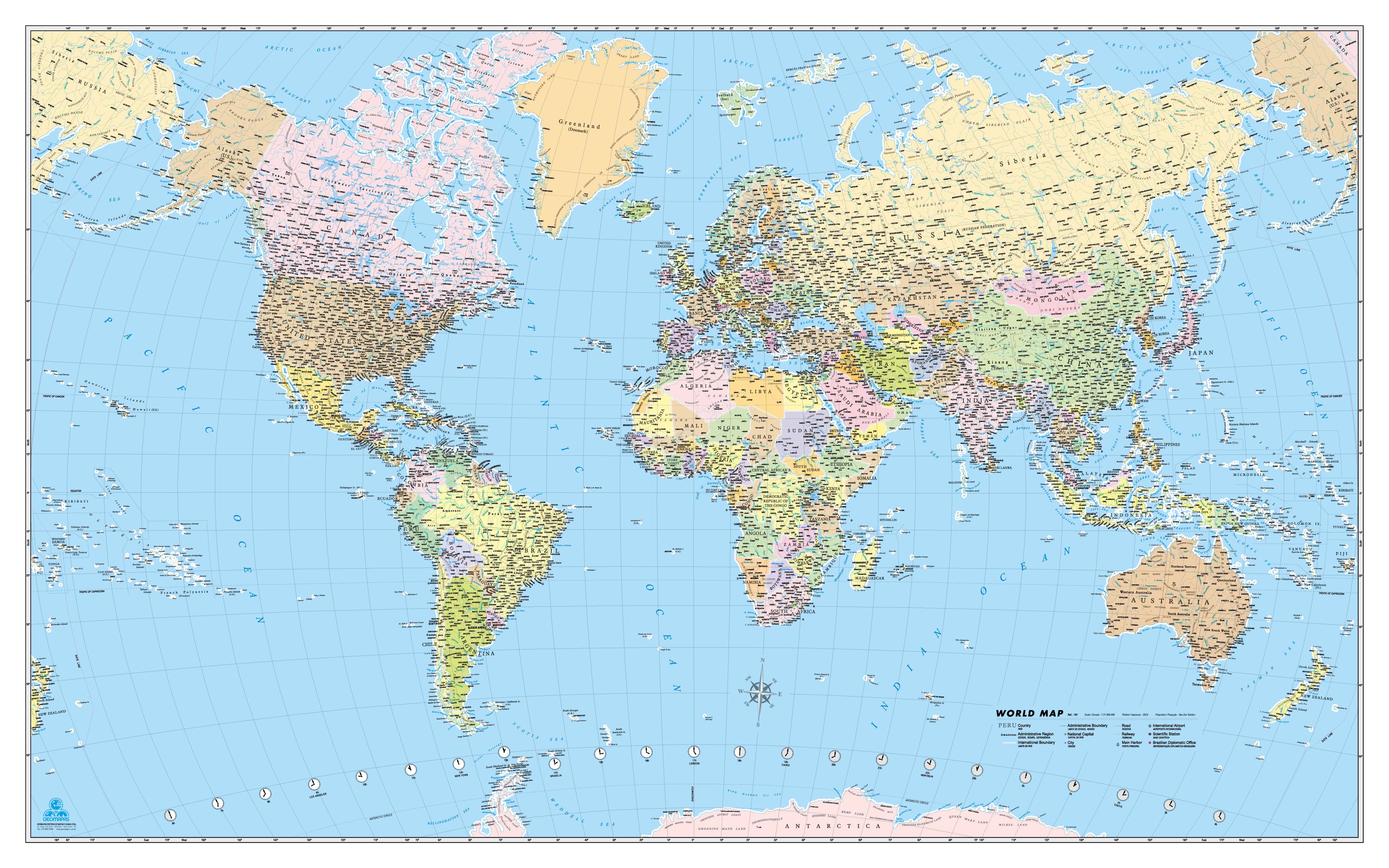 Ref. 161 Mapa-Múndi For Export - Mapa Político - Formato 1.92x1.20m
