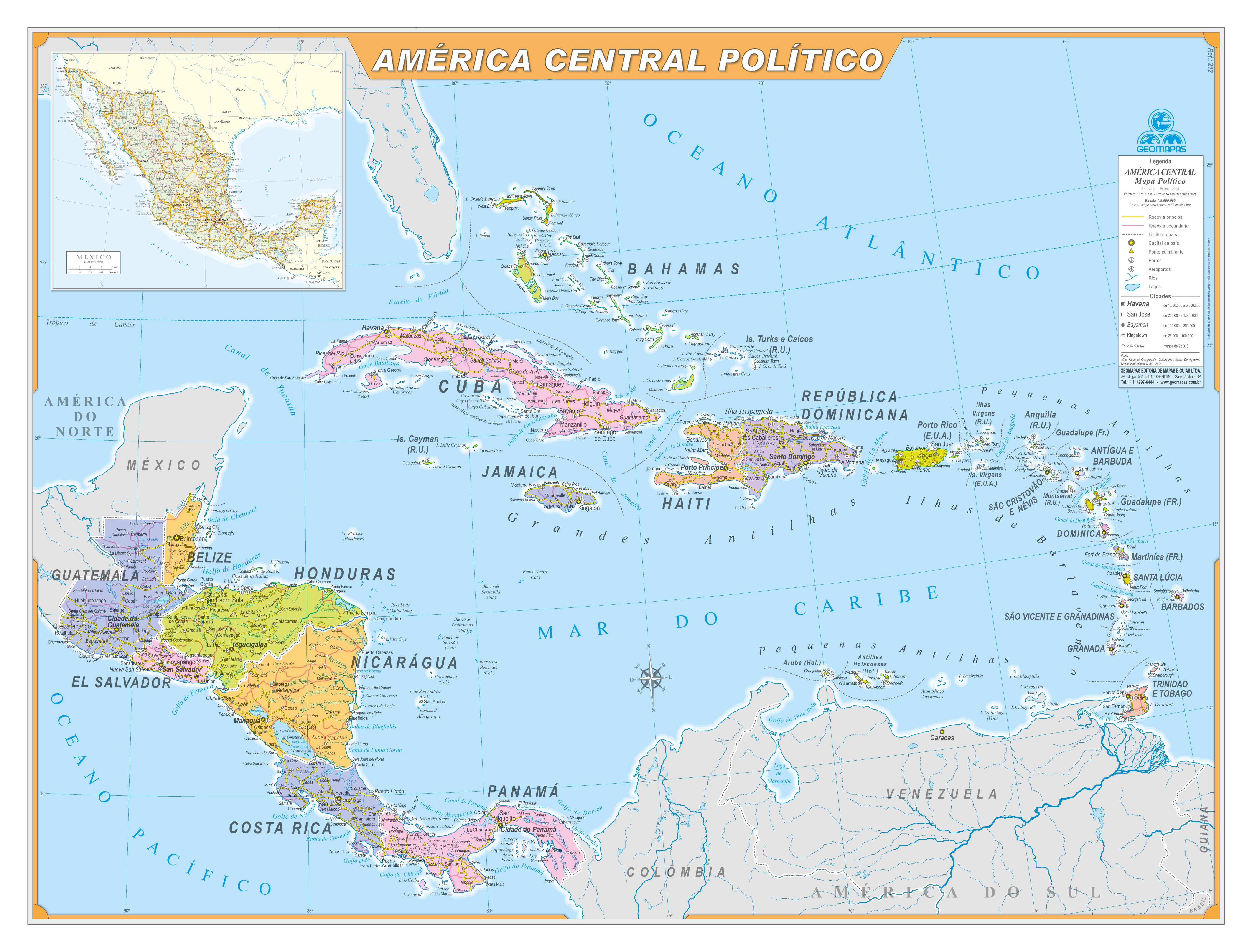 Ref. 212  América Central Político - Formato: 1,20x0,90m