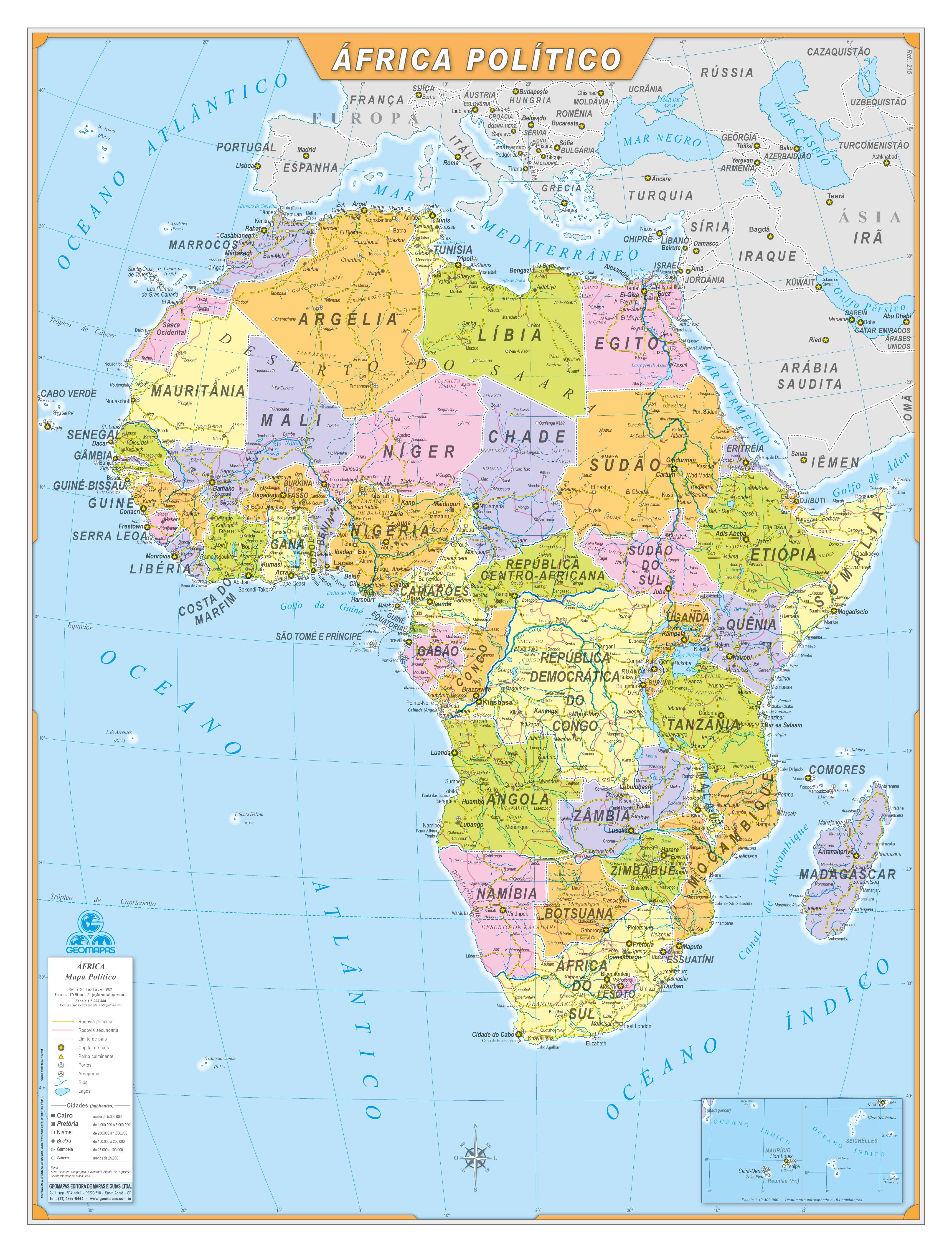 Ref. 215 Mapa da África Político e Rodoviário - Formato 0,90x1,20m