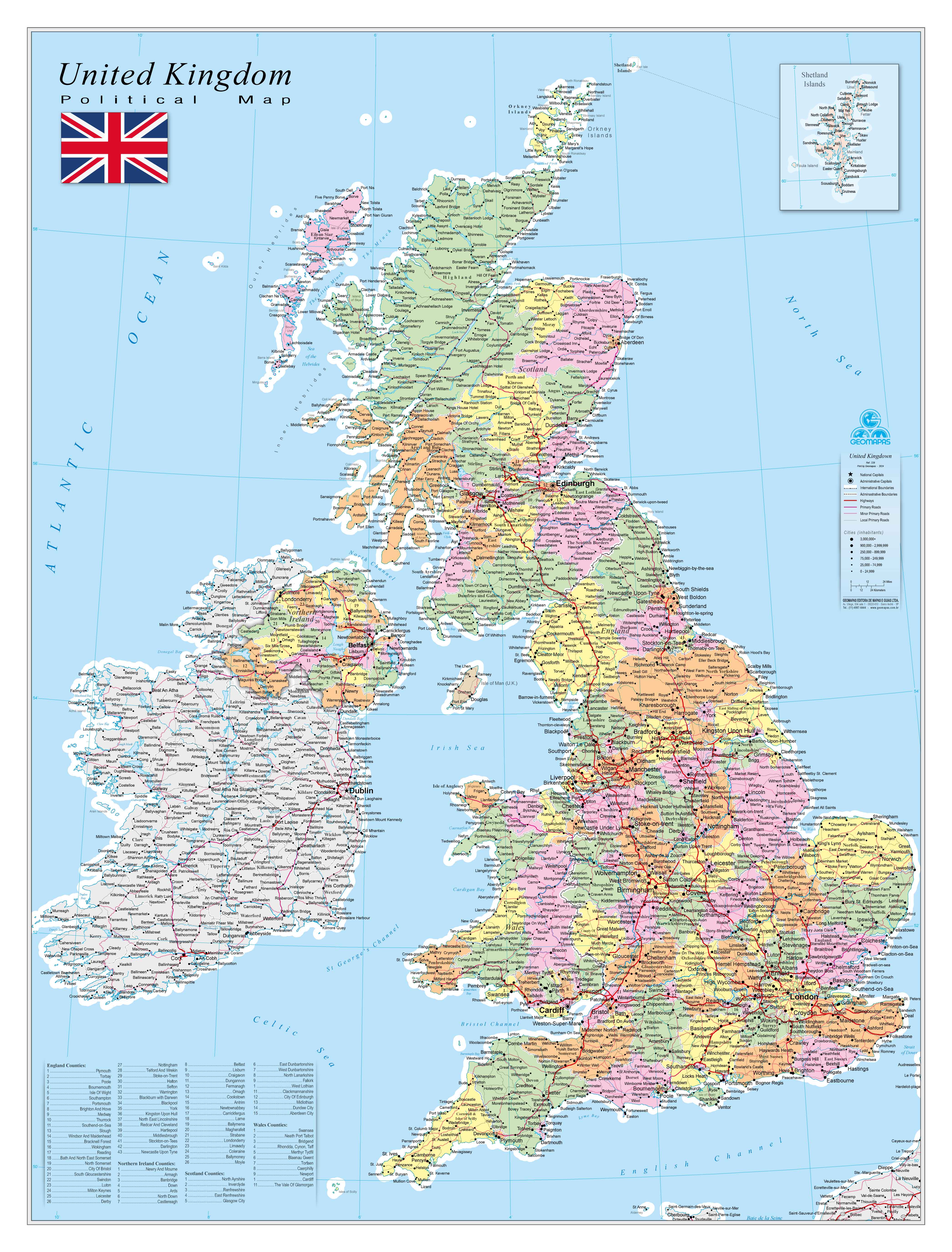 Ref. 228 United Kingdom Political Map - Formato 0.90x1.20m