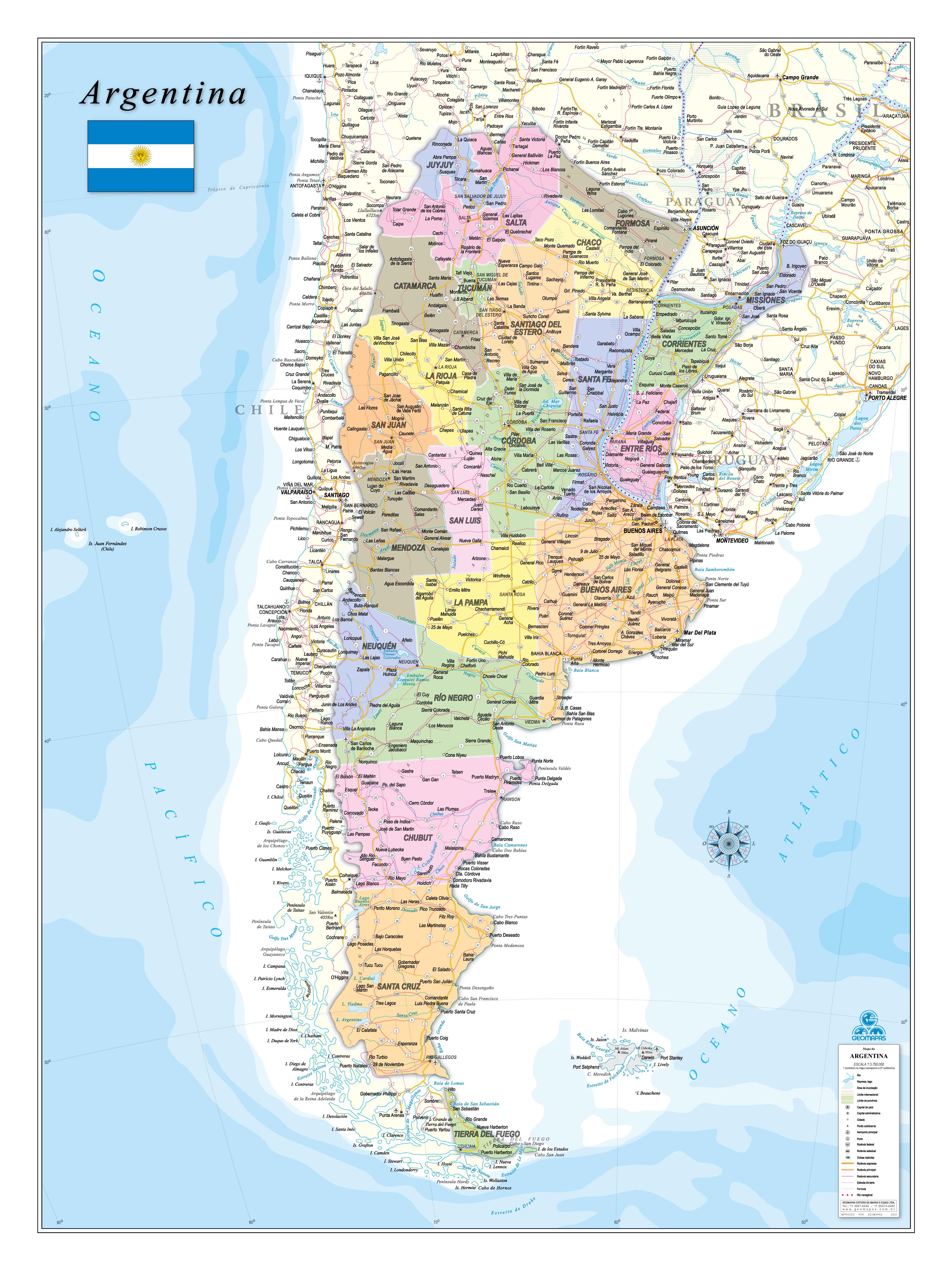 Ref. 233 Mapa da Argentina Pol. e Rod. - Formato 0.90x1.20m