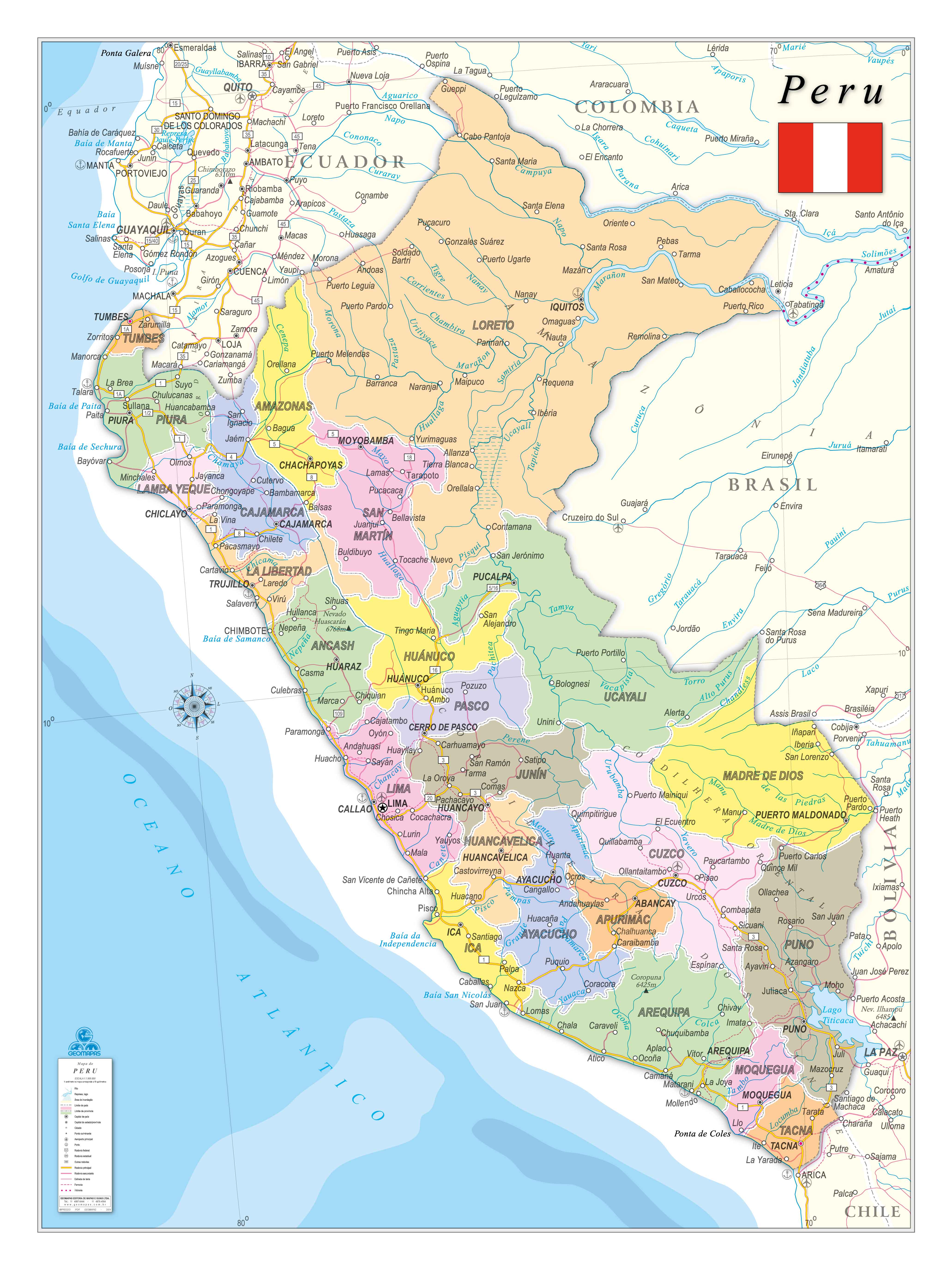 Ref. 241 Mapa do Peru Político e Rodoviário - Formato 0.90x1.20m