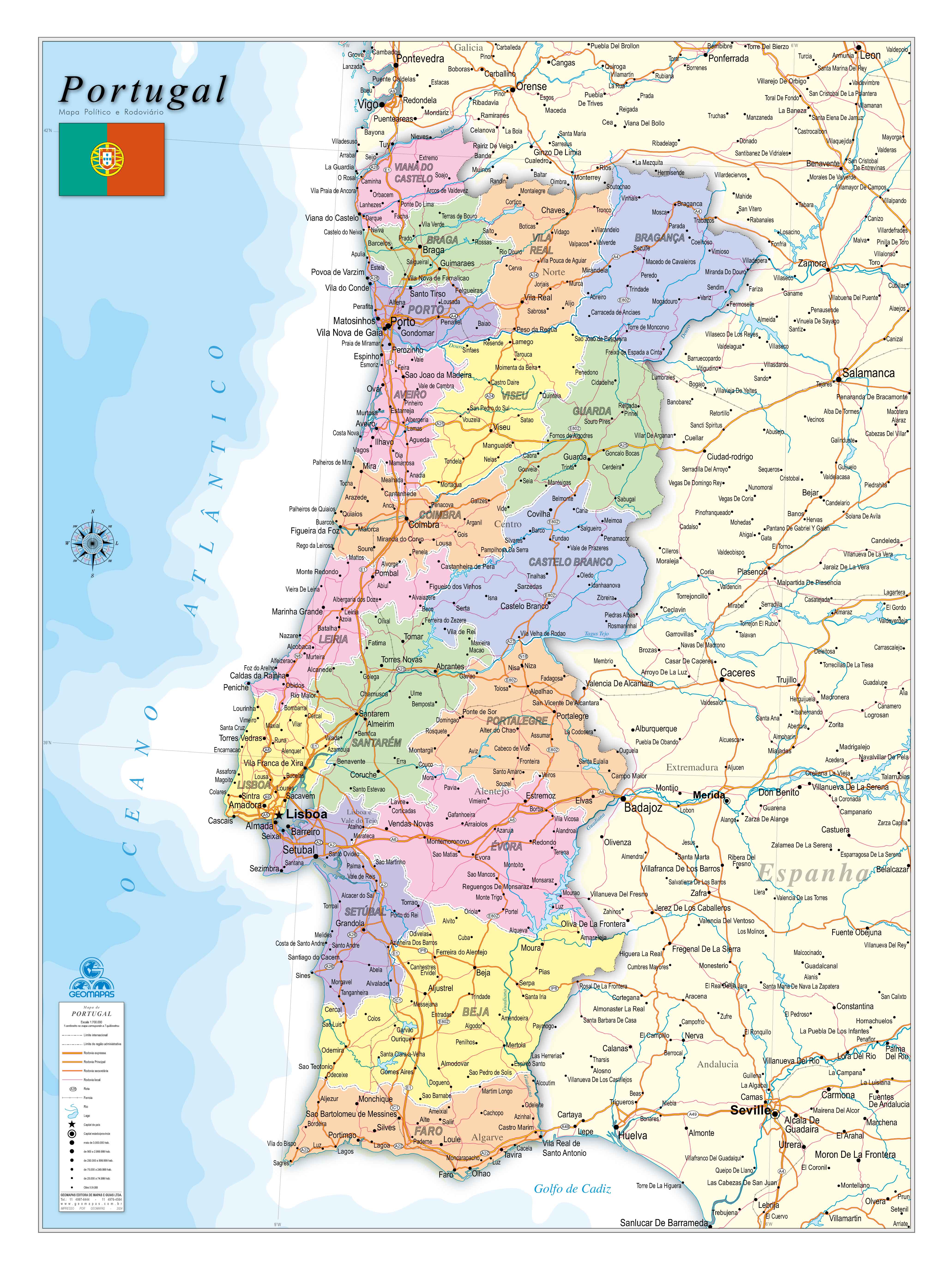 Ref. 242  Mapa de Portugal Pol; e Rod. - Formato 1.20x0.90m