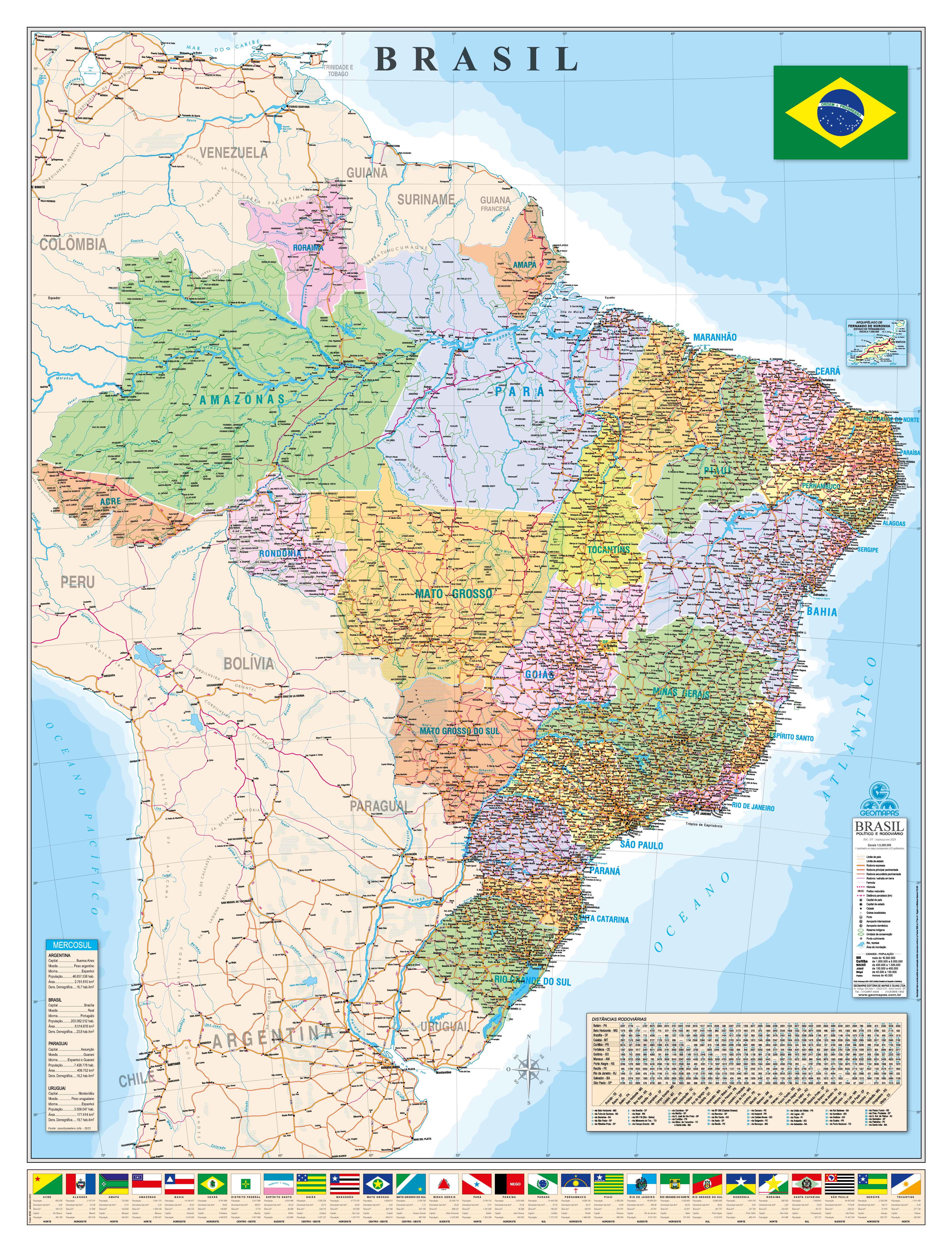 Ref. 311  Mapa do Brasil Político e Rodoviário - Formato 0,90x1,20m