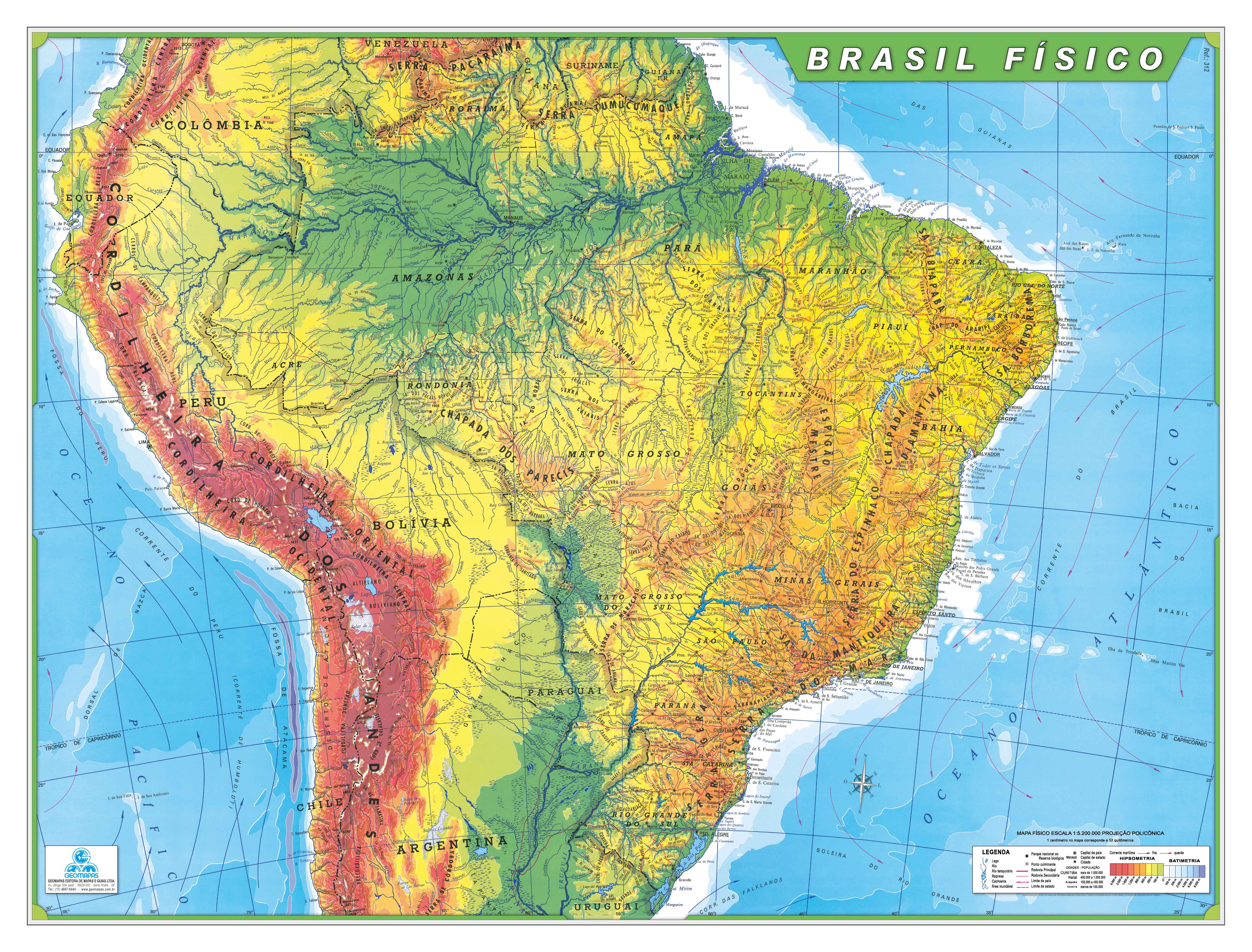 Ref. 312 Mapa do Brasil Físico - Formato 1,20x0,90m