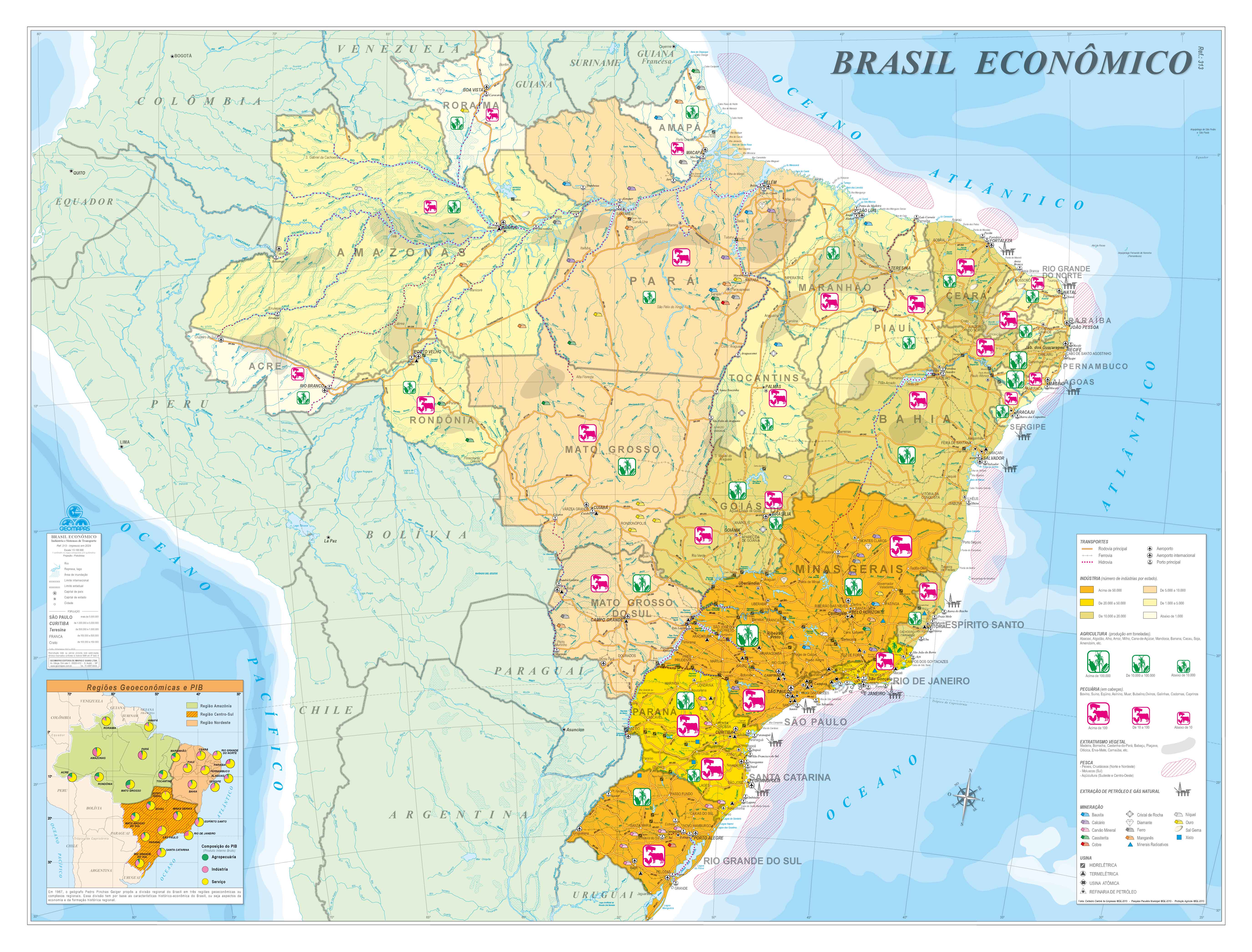 Ref. 313  Mapa do Brasil Econômico - Formato 1,20x0,90m