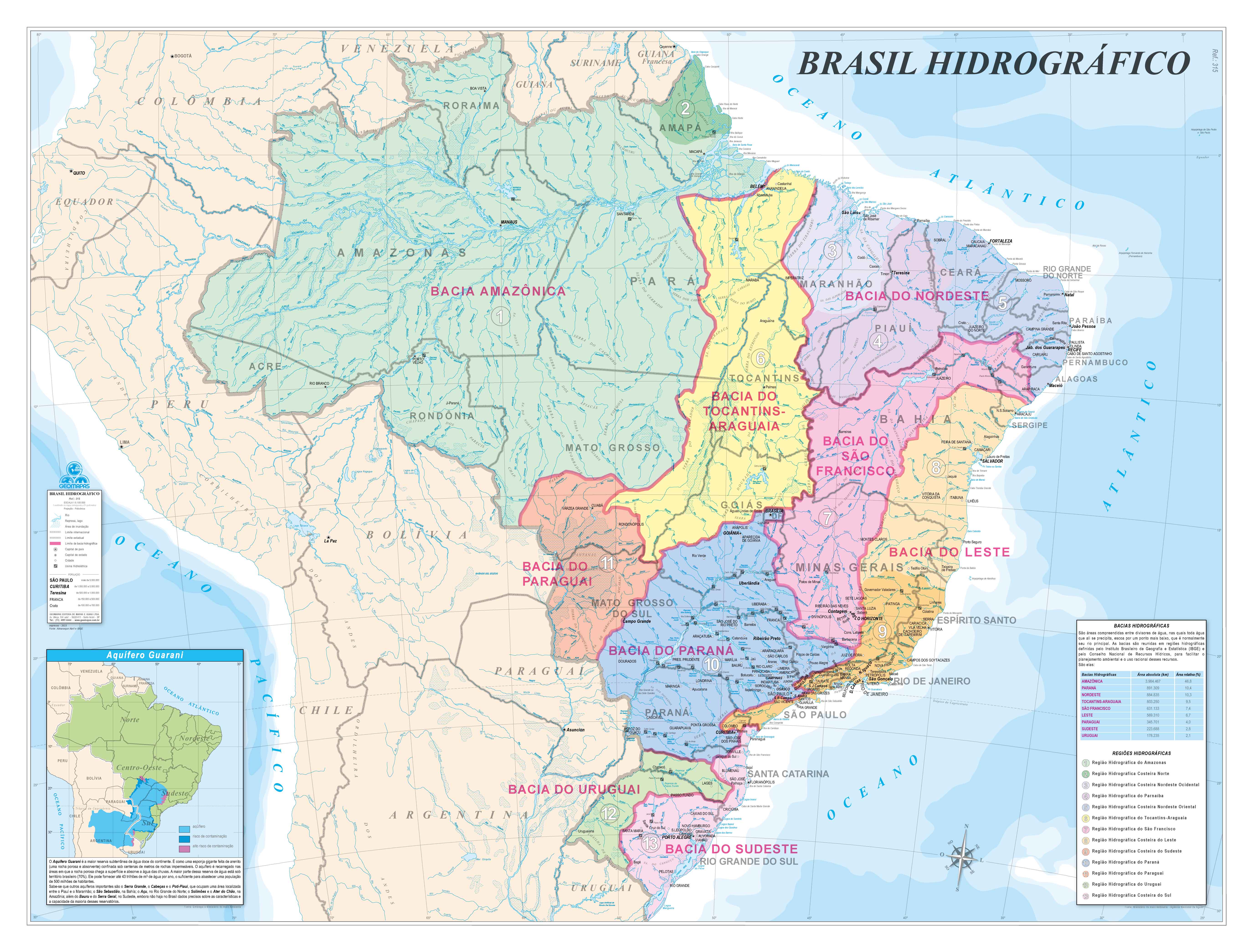 Ref. 315  Mapa do Brasil Hidrográfico - Formato 1,20x0,90m