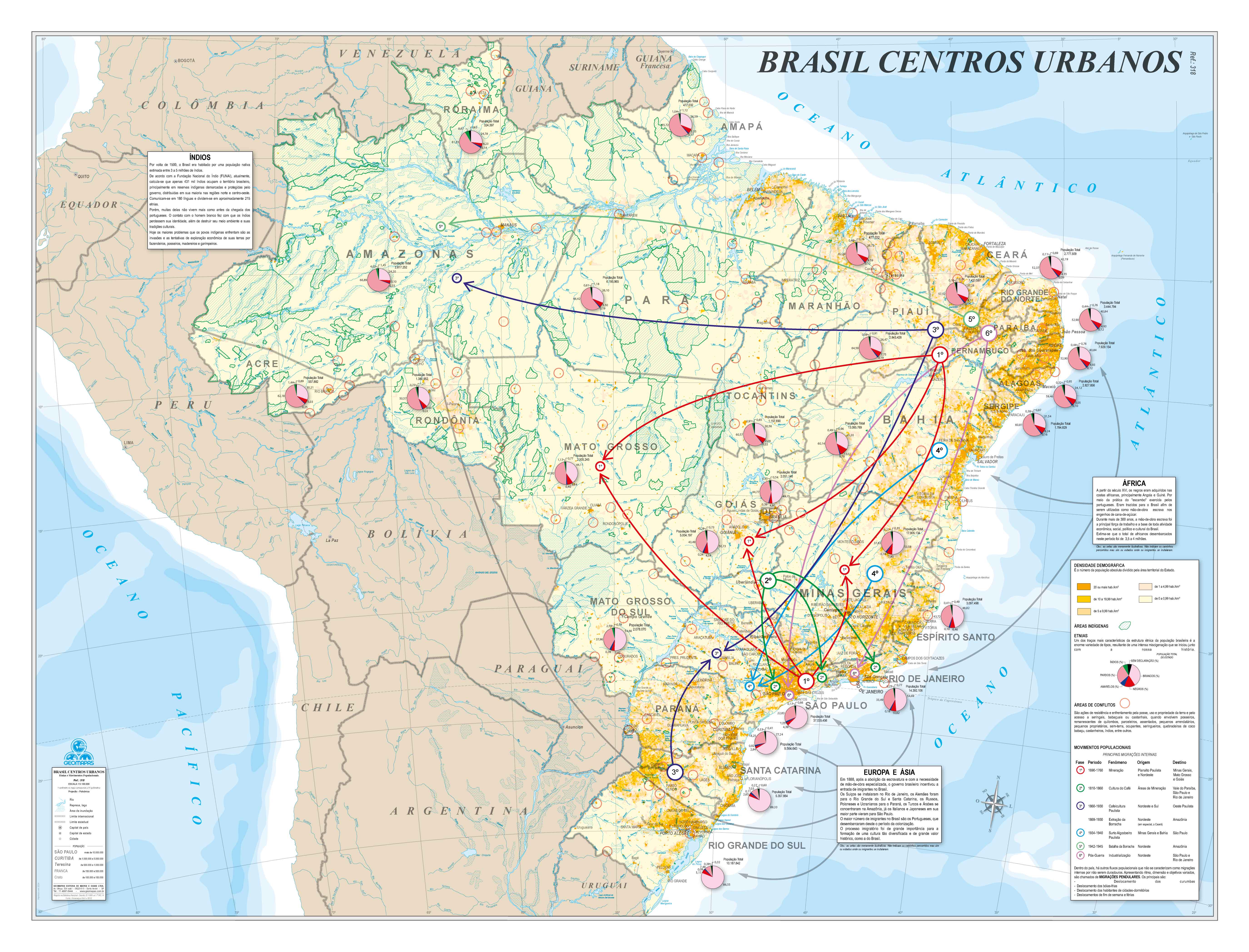 Ref. 318  Mapa do Brasil Centros Urbanos - Formato 1,20x0,90m