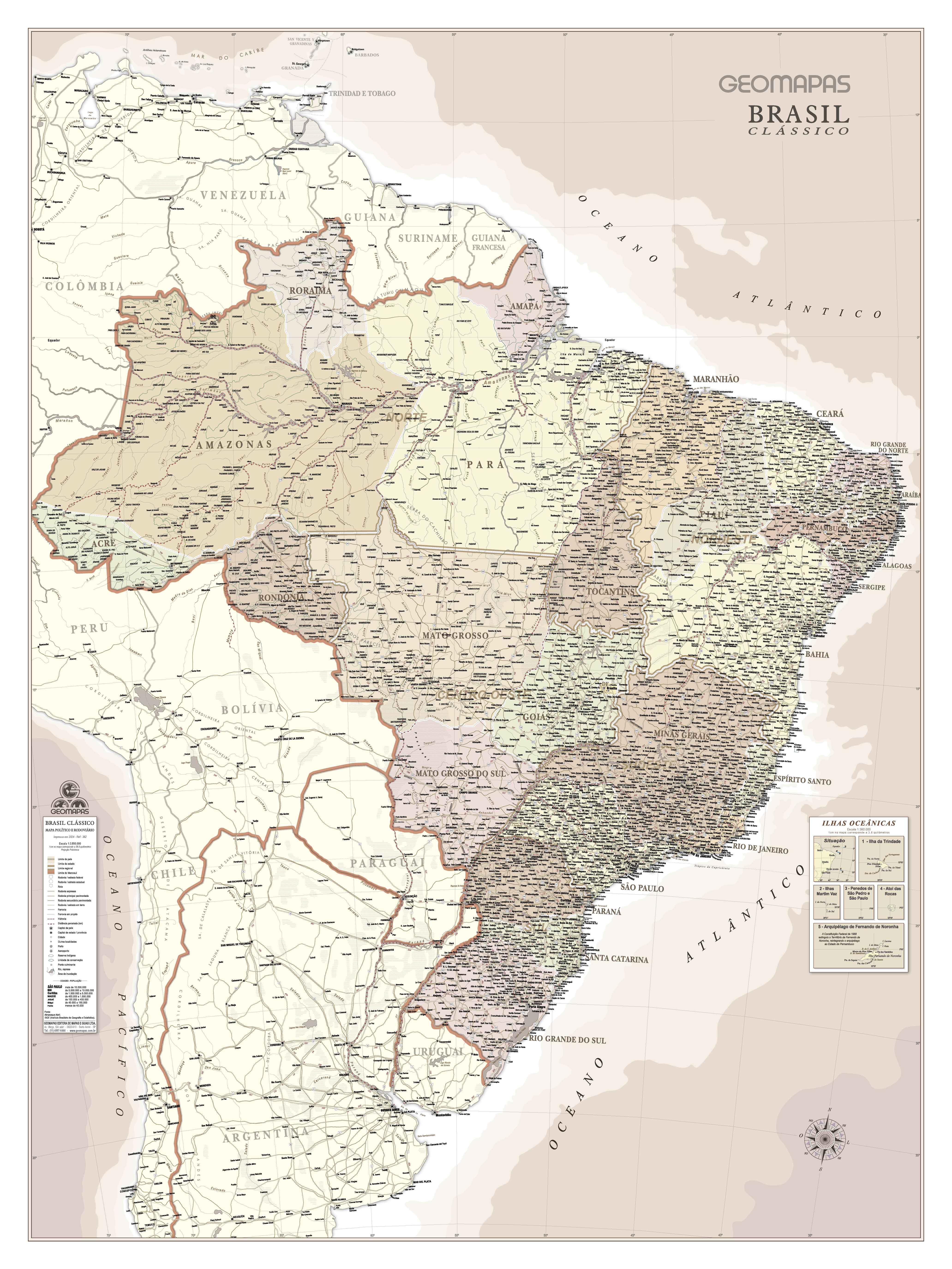 Ref. 362 Mapa do Brasil Clássico - Formato 1.20x1.60m