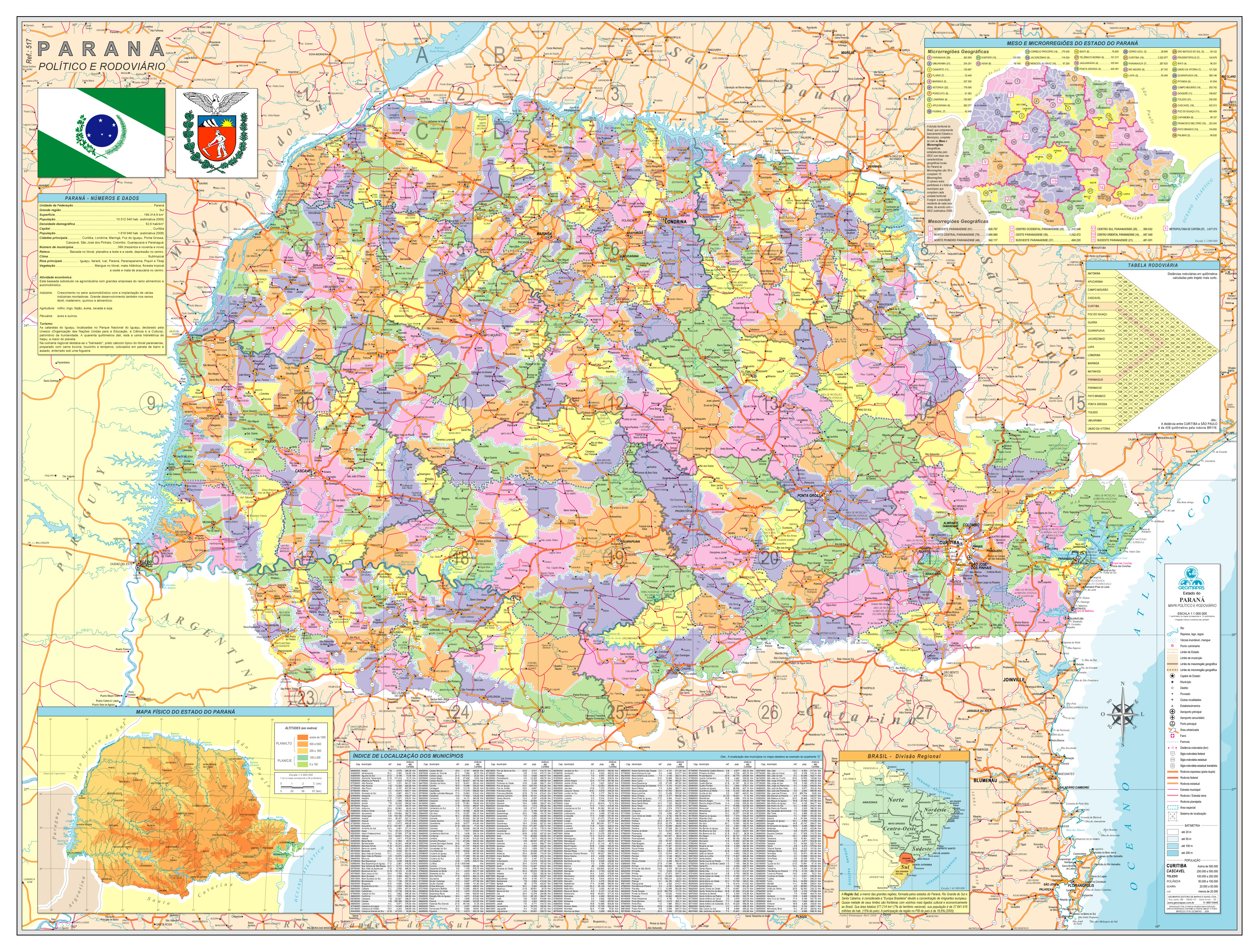 Ref. 517  Estado do Paraná Político e Rodoviário - Formato: 1.20x0.90m