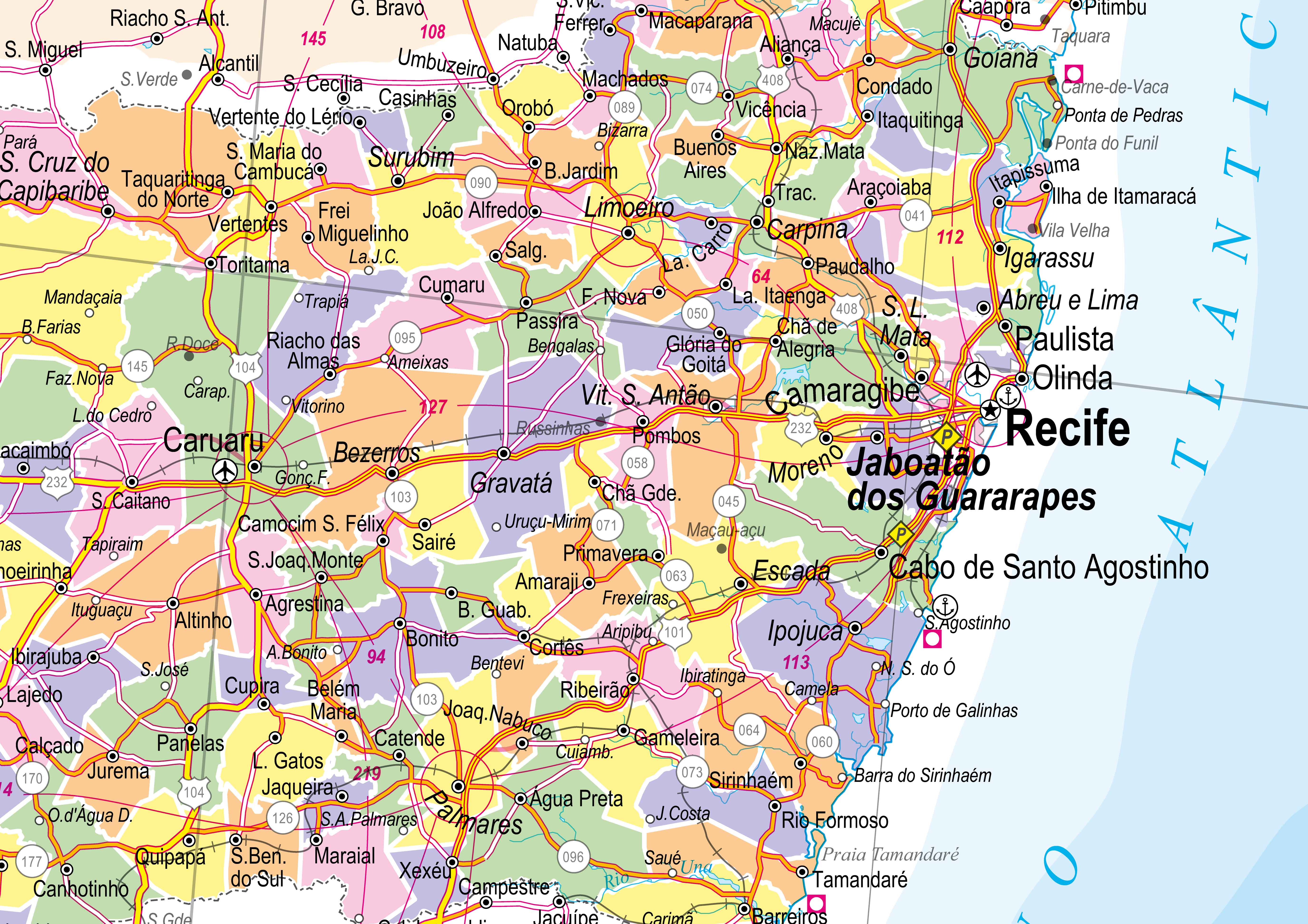 Ref. 535 Mapa do Estado de Pernambuco Político e Rodoviário - Formato 1,20x0,90m