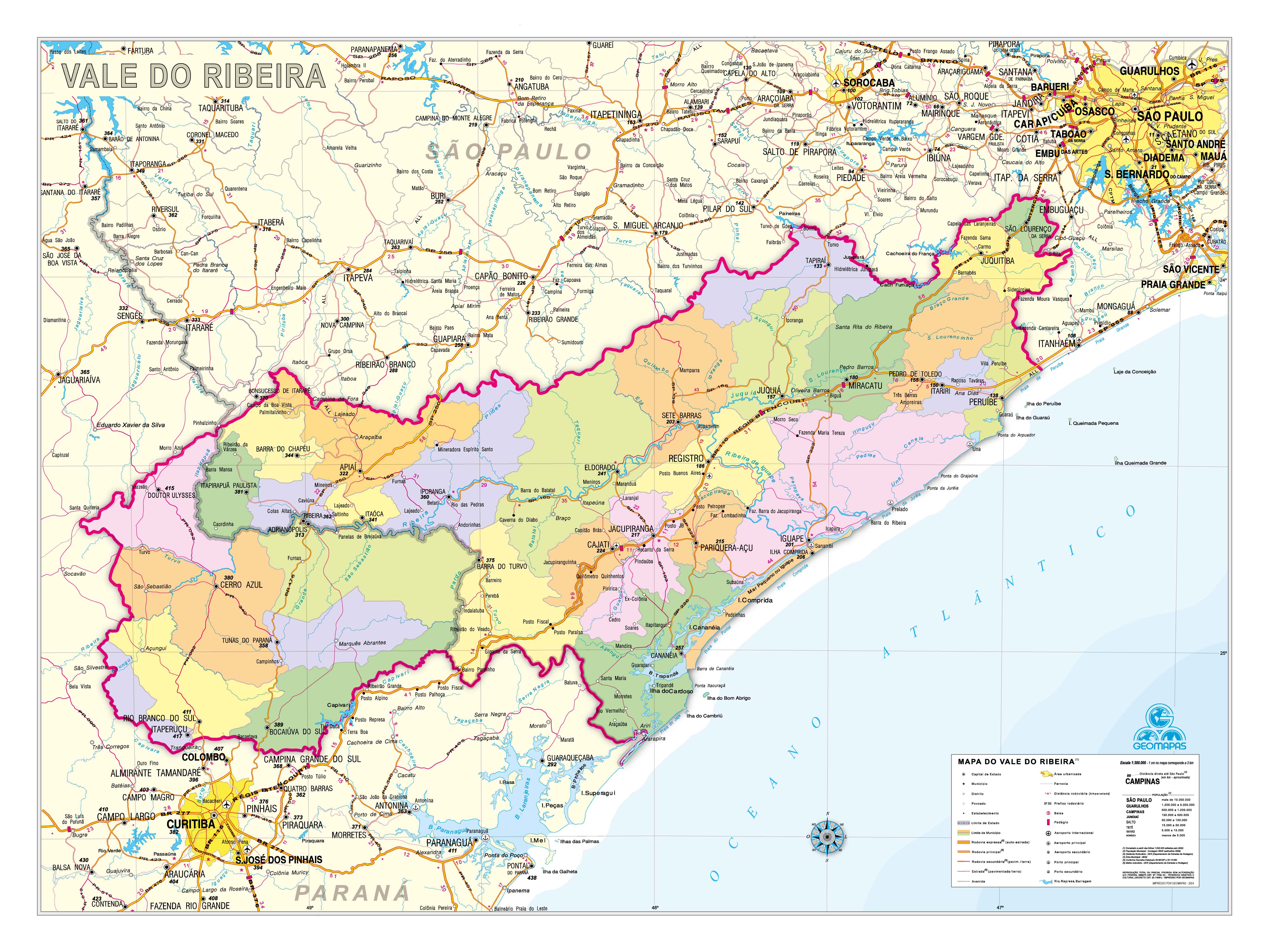 Ref. 592  Mapa do Vale do Ribeira - Formato 1.20x0.90m